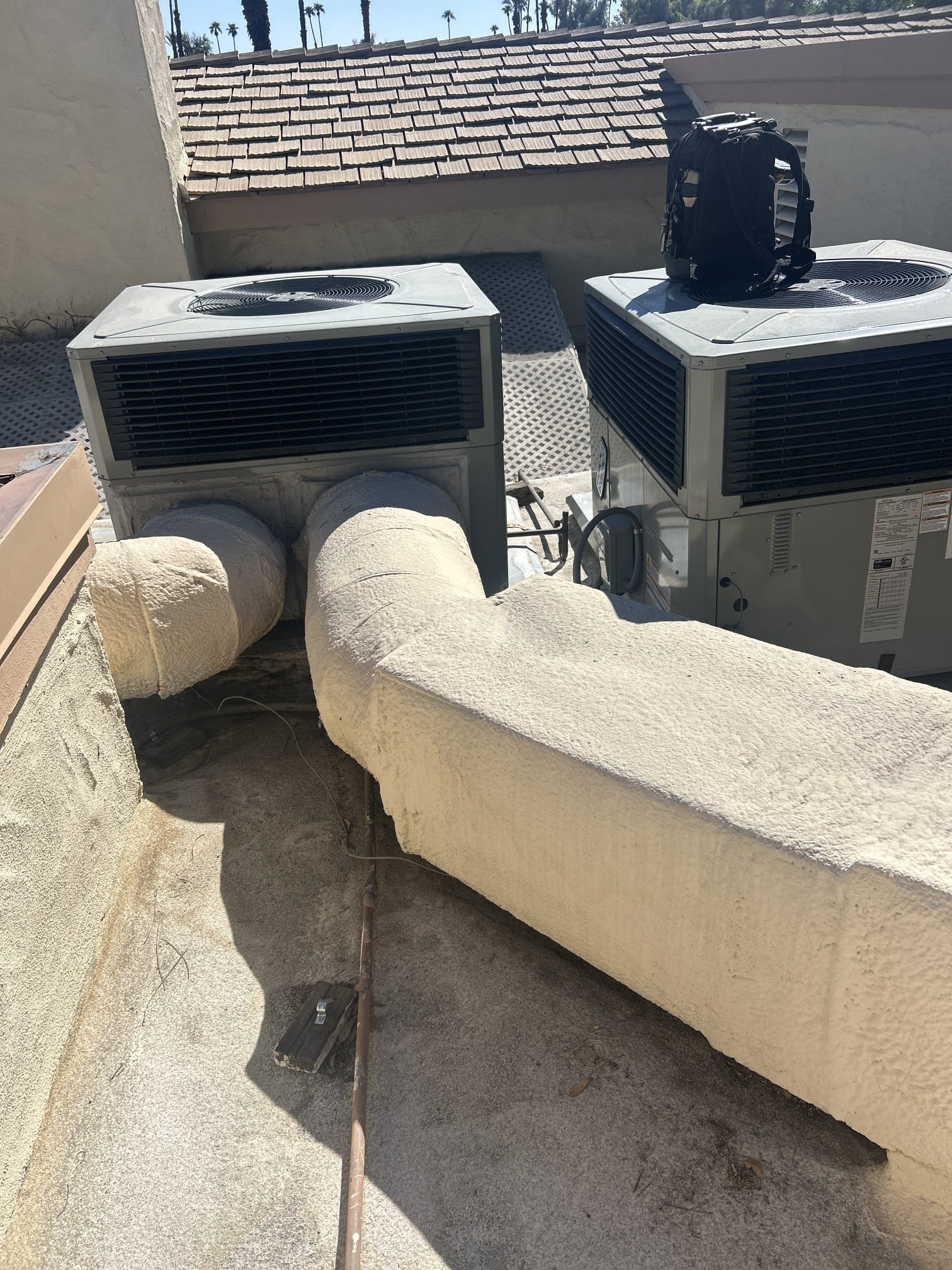 Performed annual maintenance on two 2024 American standard rooftop package heat pumps. Changed 1825 and 20 x 20 filters. Check amps, volts, capacitor and cleaned electrical compartment. Check refrigerant levels, super heat, sub, cool, and temperature splits/rise cycled system and heat to ensure reversing valve is operating properly. Both systems are operating and cooling/heating properly. 