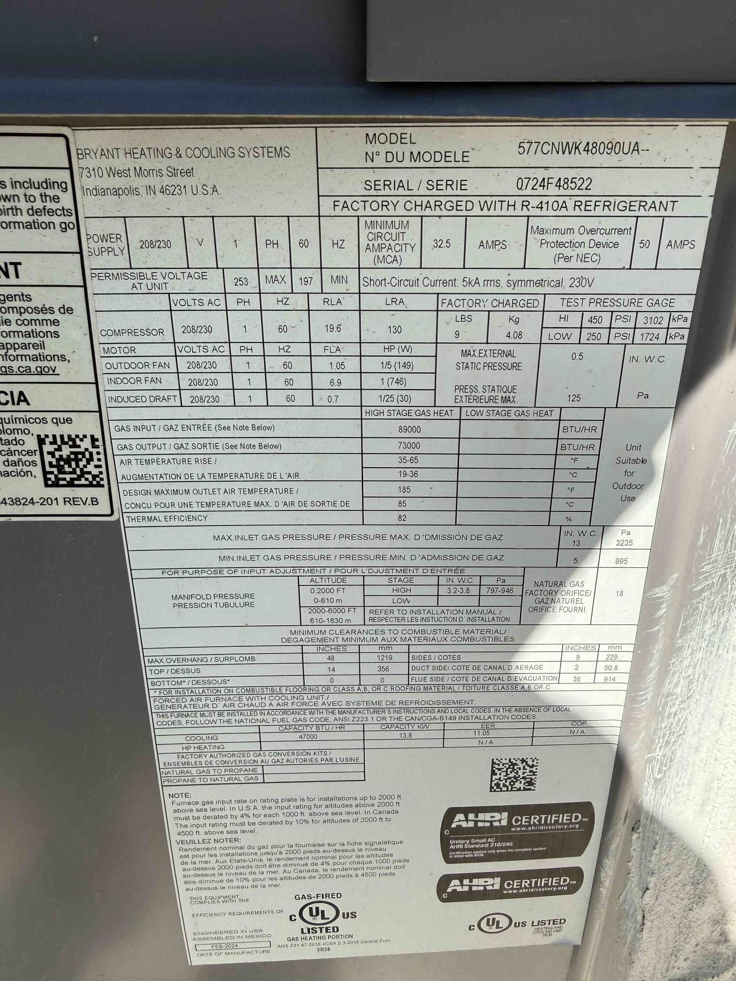 Performed annual heating maintenance on a 2024 Bryant package unit. Replaced 2) 12x20 filters located in upper wall. No ladder needed. Followed sequence of operation and checked inducer fan motor, blower motor amps and voltage, checked resistance across all safety and limit switches. Cleaned out burners furnace. Verified heating sequence of operation is working properly according to manufacturer specifications. Checked and detected zero carbon monoxide. Checked temperature rise. Cycled unit back into cooling and verified proper operation. ACPRO thermostat checked out operational. System is working properly at this time of service. Scheduled cooling maintenance on site with client. 