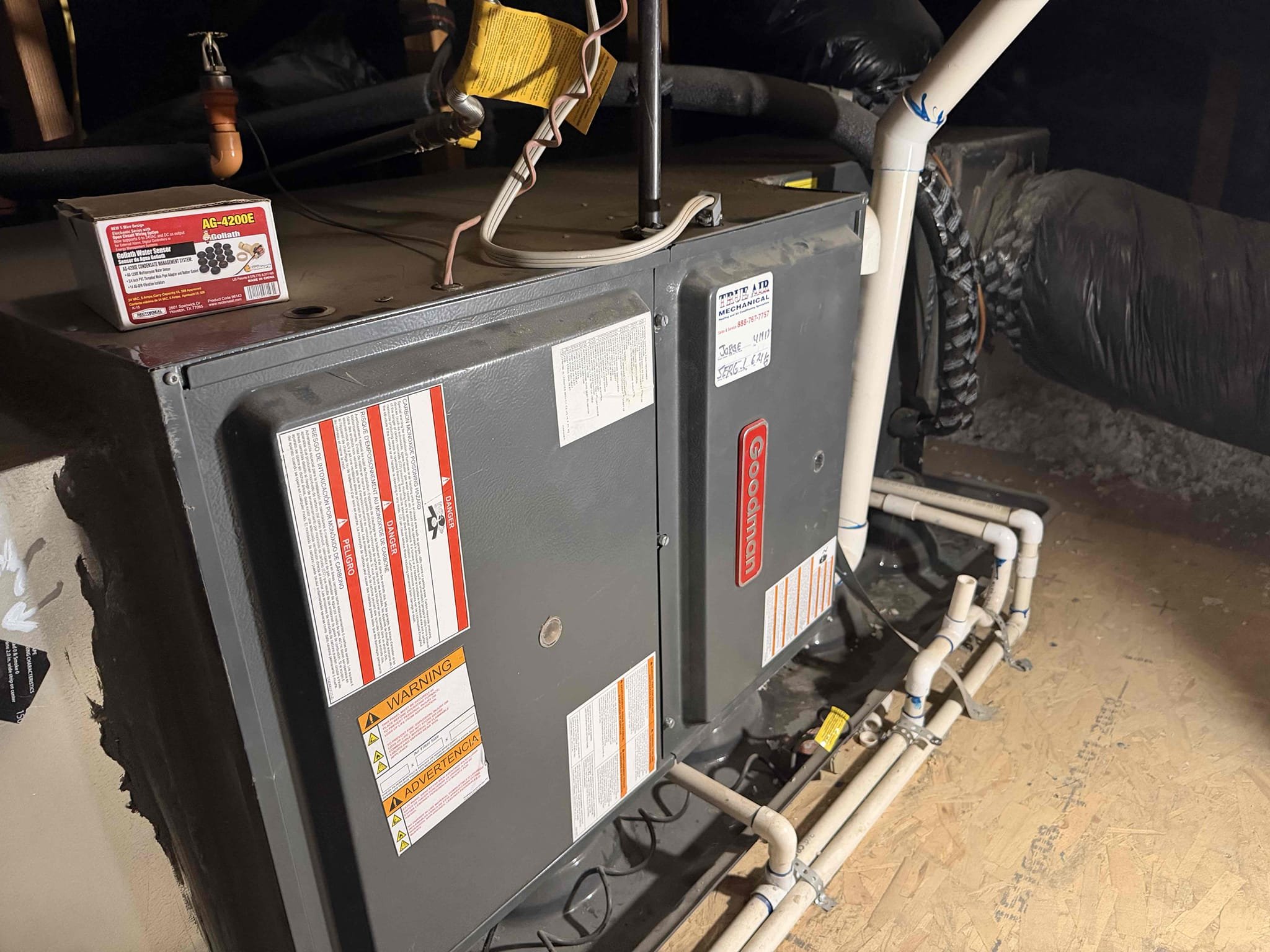 Performed an indoor and outdoor safety maintenance  goodman split system, Filters located in Hallway ceiling, fau located in attic, condenser located on backside of home, changed 20x30 filter, flushed condensation line, condenser checked out with no issues, on fau followed sequence of operation, checked for amperage and voltage, checked for blower speed, check for any loose connections, check for temperature rise, everything within range also cleared dust accumulated   inside electrical component. System is working within specification in heating/cooling at the time of maintenance.