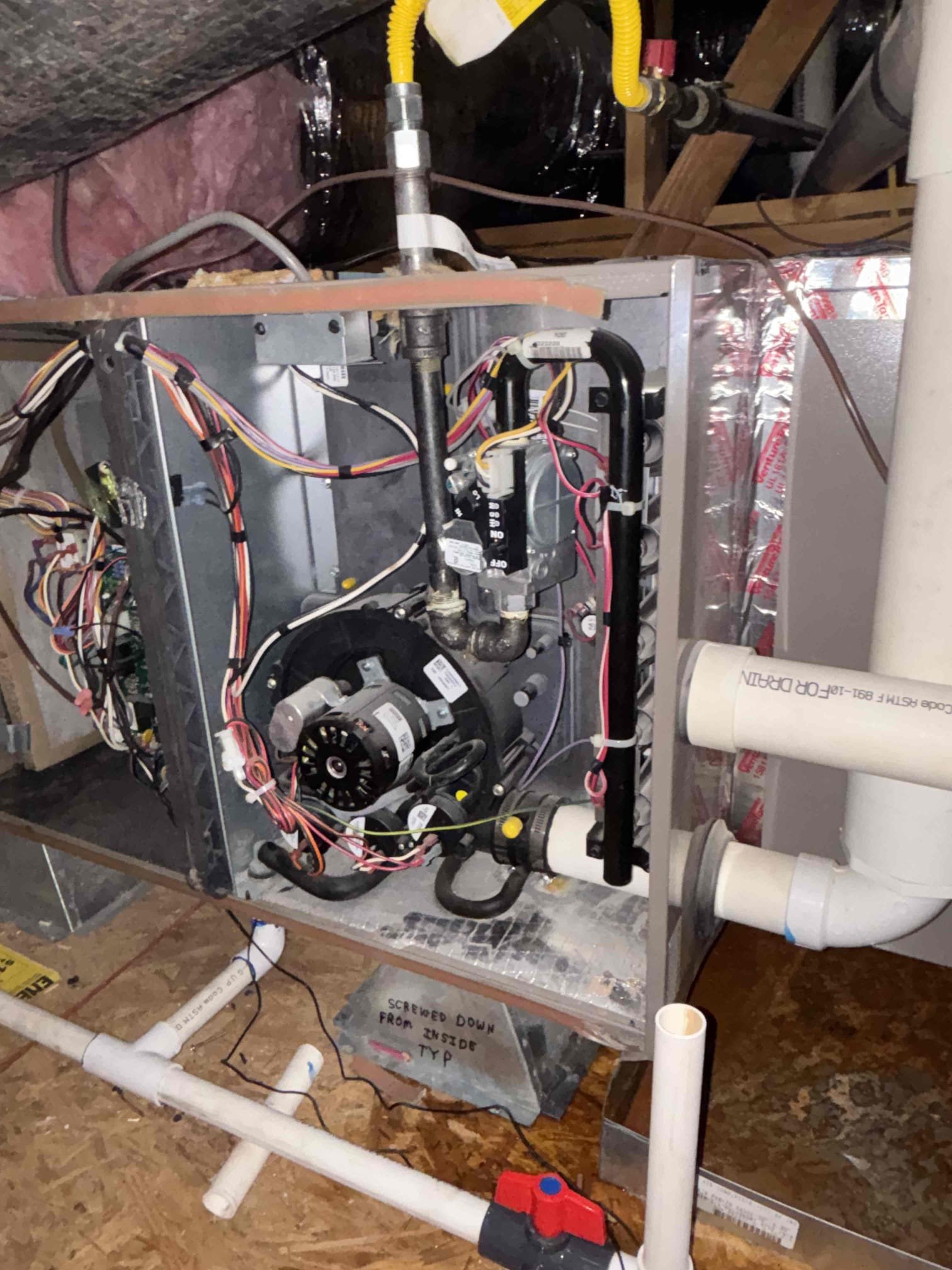 Performed a heating maintenance on two gas furnaces, located in attic. Upon checking out systems found bedroom unit drain pan full of water. Informed Client will need to vacuum out the water. Client agreed with price for completing task after cleaning out drain pan. Make sure to clean out condensation lines multiple times verify that both systems are draining properly checked all electrical and temperature rise both at this time are within range in both systems are heating up the house properly. Made sure to change out filters located in FAU systems. Finish maintenance by making sure both system switch back into cool mode correct .