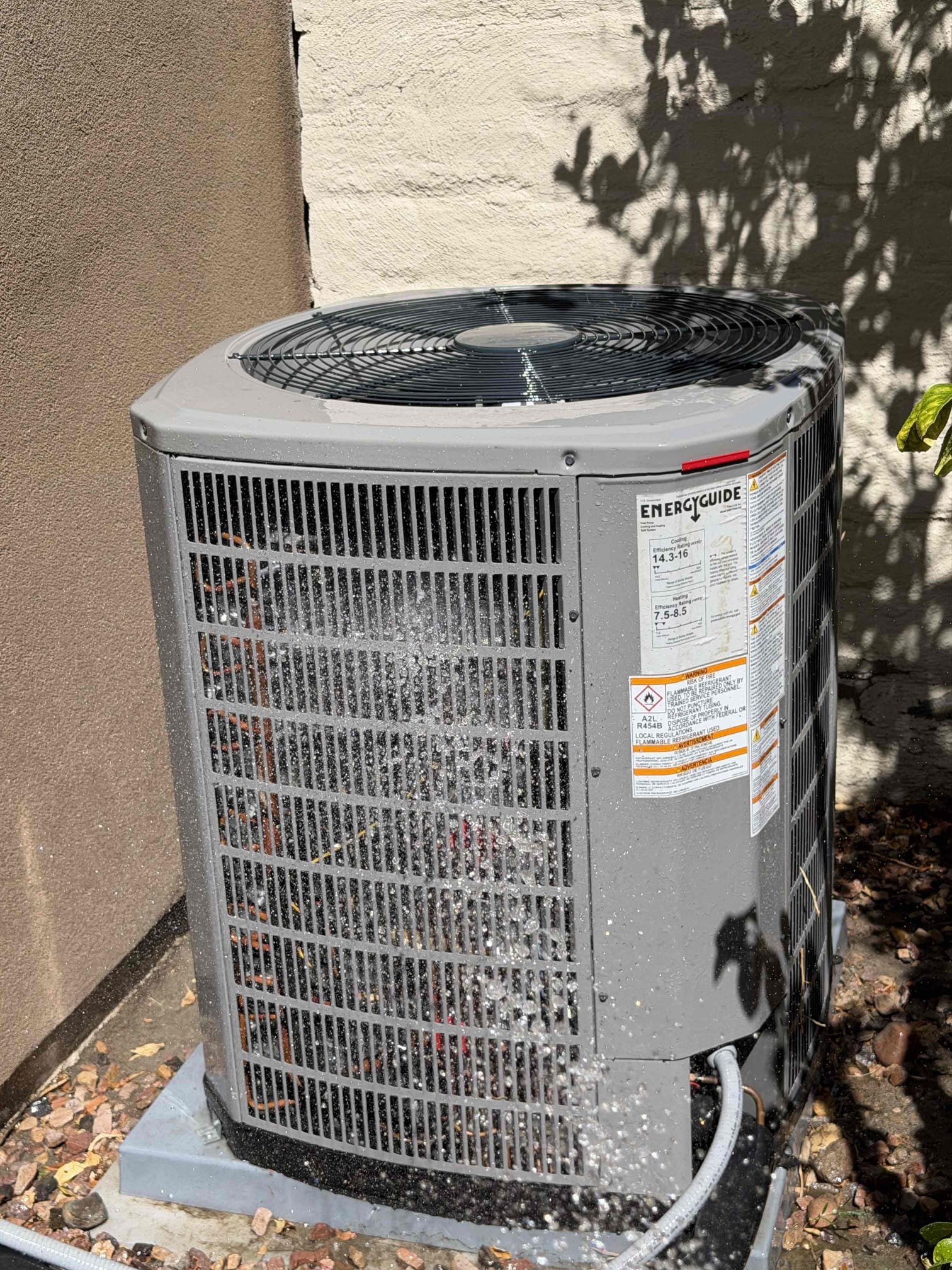 Performed an outdoor safety maintenance on a 2025 American Standard condenser, condenser located on left side of home, filter located throughout house ceiling, fau located in attic, changed 20x25 & 14x14 filter, flushed condensation line, check for thermostat, on condenser check for amperage and voltage, check for compressor, check for freon level, check for capacitors, check for disconnect box everything within range also clear out dust accumulated inside electrical component area and rinsed condenser coil. System is working within specification in cooling at the time of maintenance.