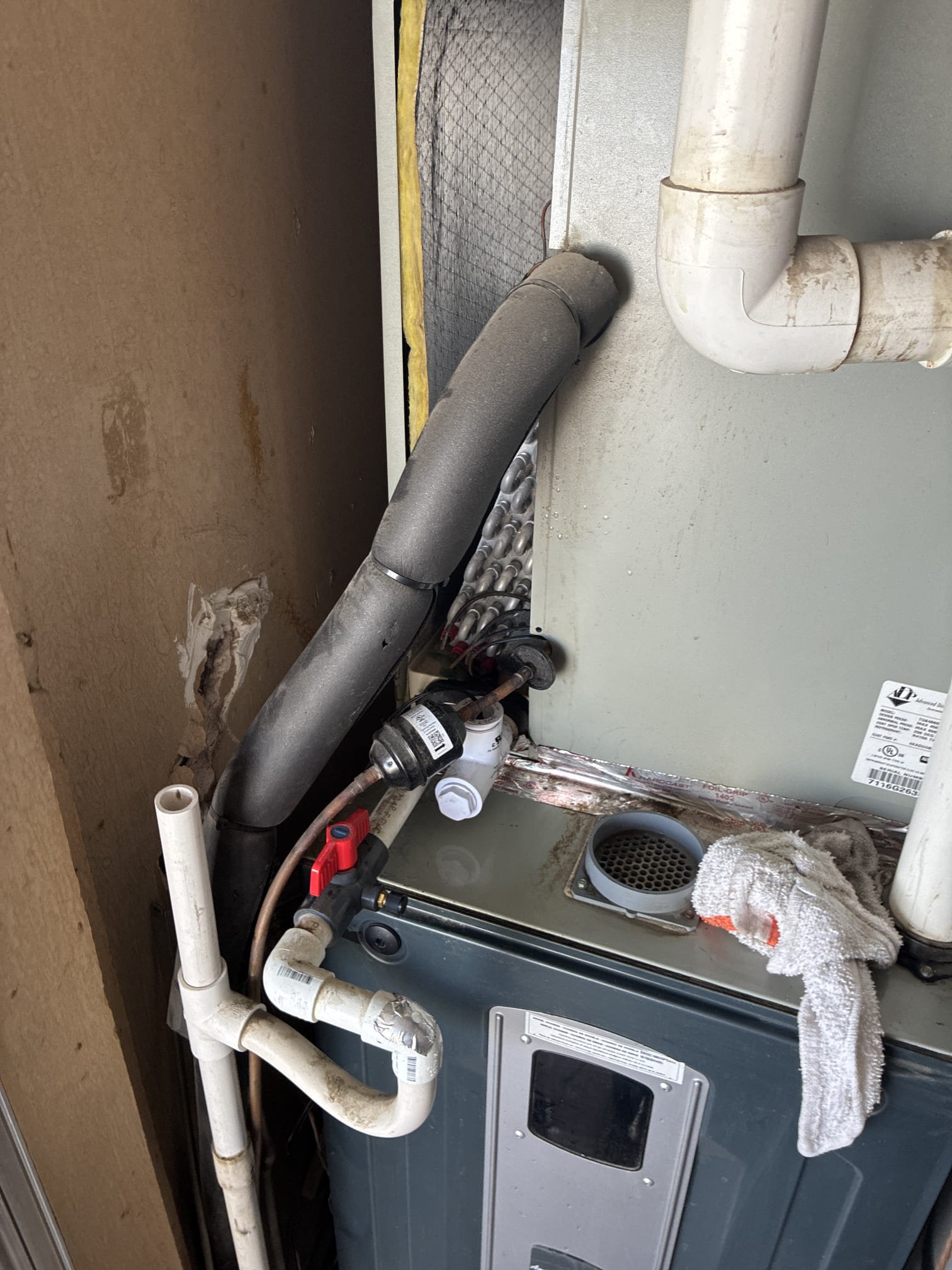Upon arrival client stated system not cooling but is not working. Found system off on water safety switch due to plugged trap. Opened coil and flushed out line. Confirmed line is cleared. Preformed indoor unit maintenance. Replaced filters and checked all heater components. Signed up on yearly agreement. 