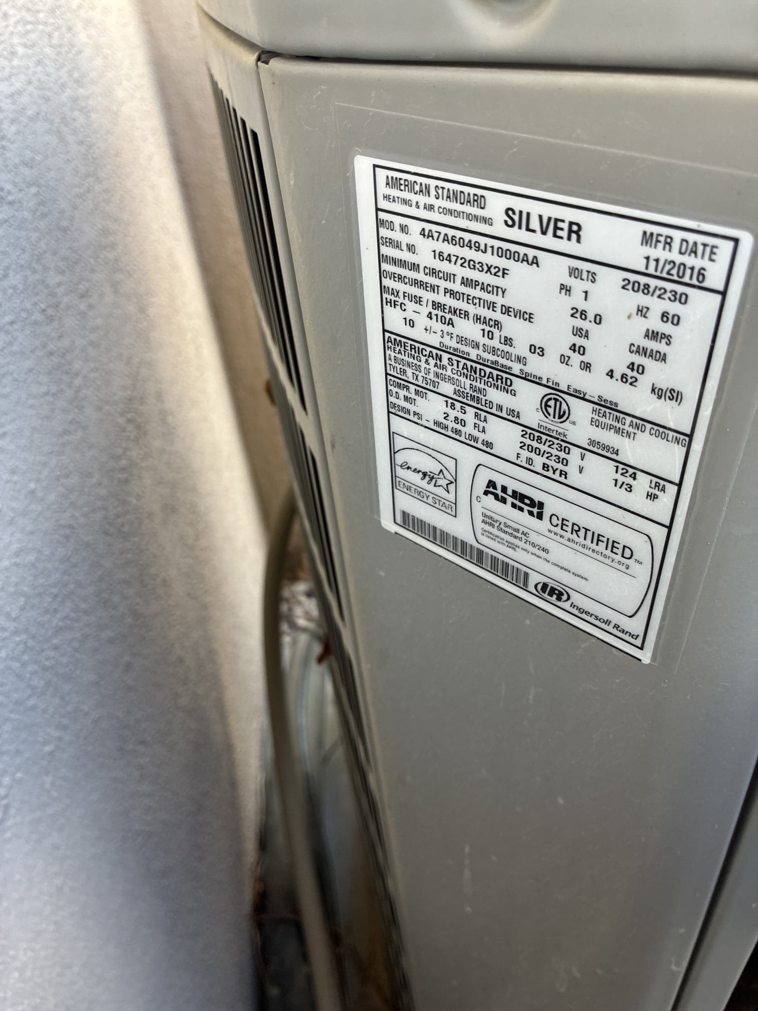 Comfort indoor service on two 2012 American standard split systems. Fau located inside the garage. Condensers on west side of home. Washed all filters, flushed lines and checked heater components. Checked all ac components. Found systems S-3x2f capacitor dead, replaced and tested. 