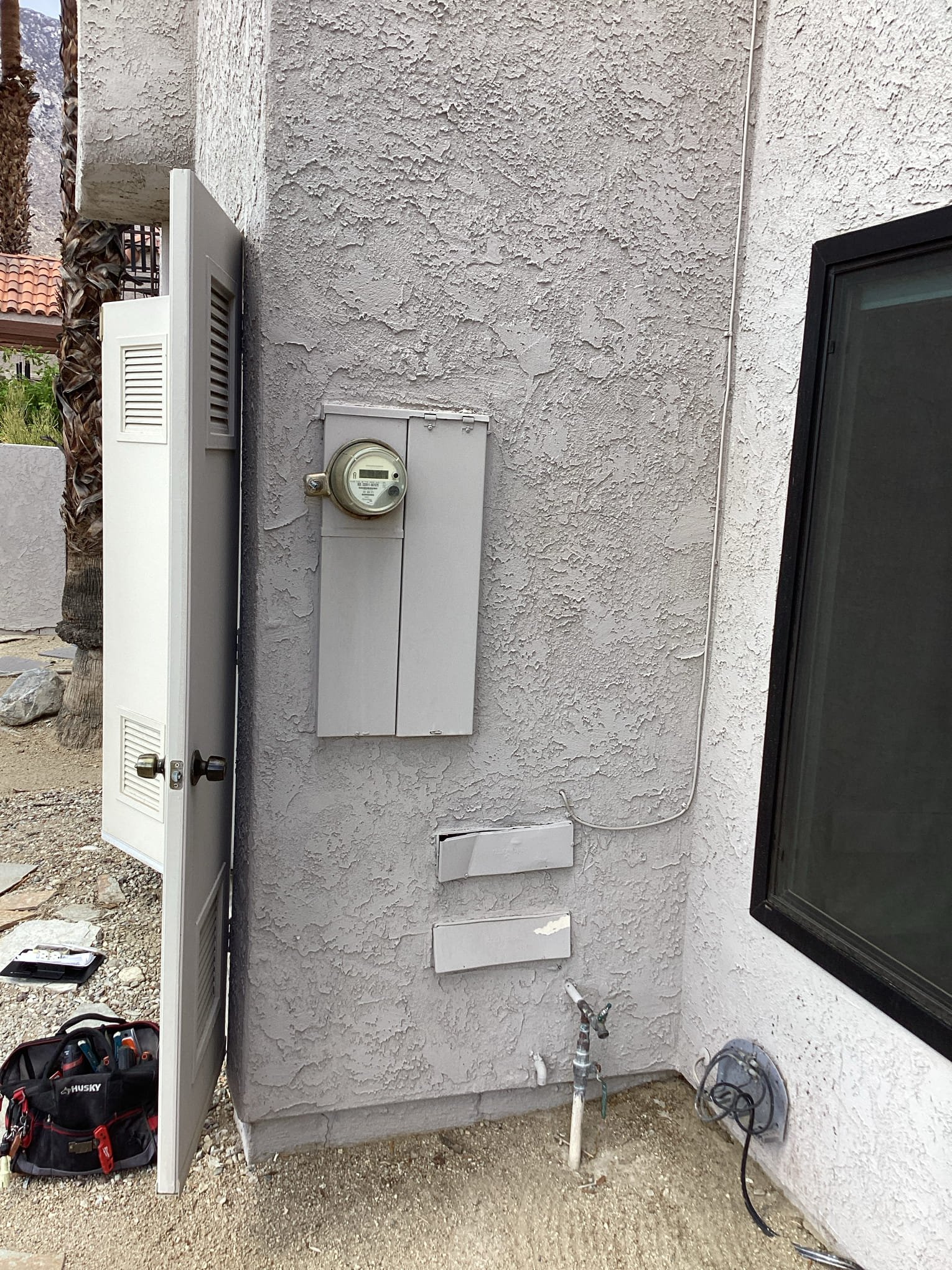 Arrived at customer’s home to install a customer supplied surge protector on main breaker panel, and to cut in an outlet for a water shutoff that customer is going to purchase. Penetrated out of the back of the panel with romex to plug and surge protector location behind panel. Landed all connections and turned breakers on to restore power to circuit and test them. Verified with customer to complete scope of work for today.
