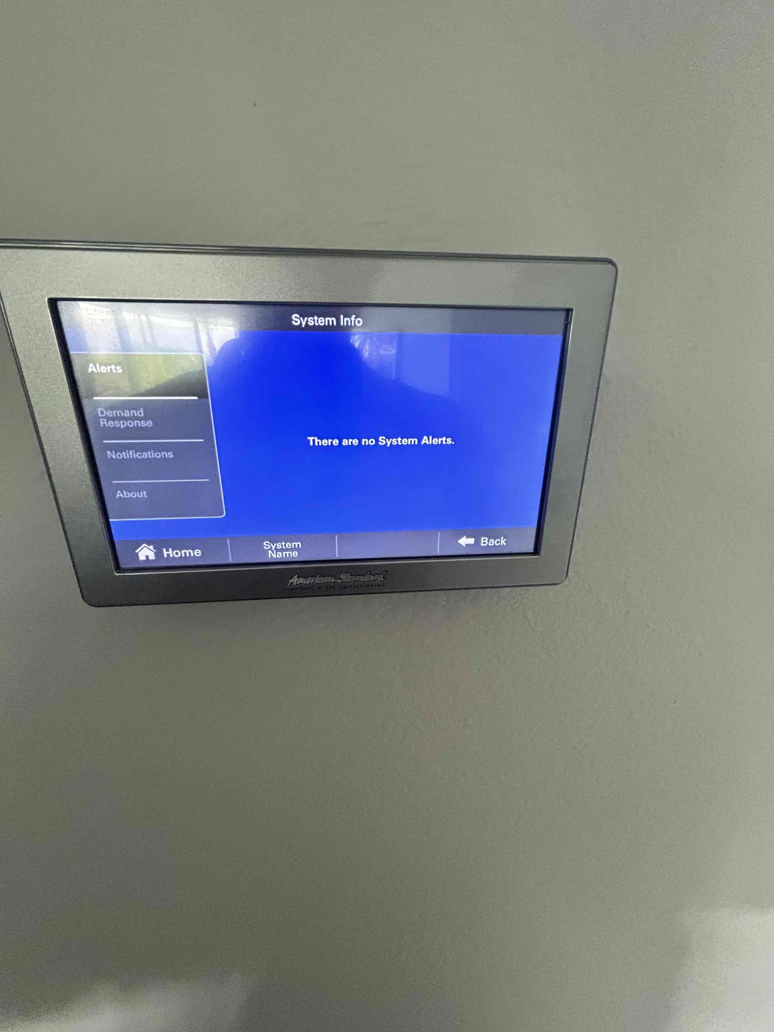 Performed annual maintenance on a 2017 American Standard Platinum Series split system. Changed out the 20 x 30 filter located in the hallway. Checked the 1050 thermostat; system was calling for heating and indicating no active alerts.

Followed sequence of operations and checked the gas valve, igniter, and safety switches. Cycled the system into cooling and checked compressor amperage, fan motor amperage, and system alerts. Washed down the condenser coil thoroughly. Cleared the condensate line to ensure proper drainage.

System is operating properly at the completion of service.