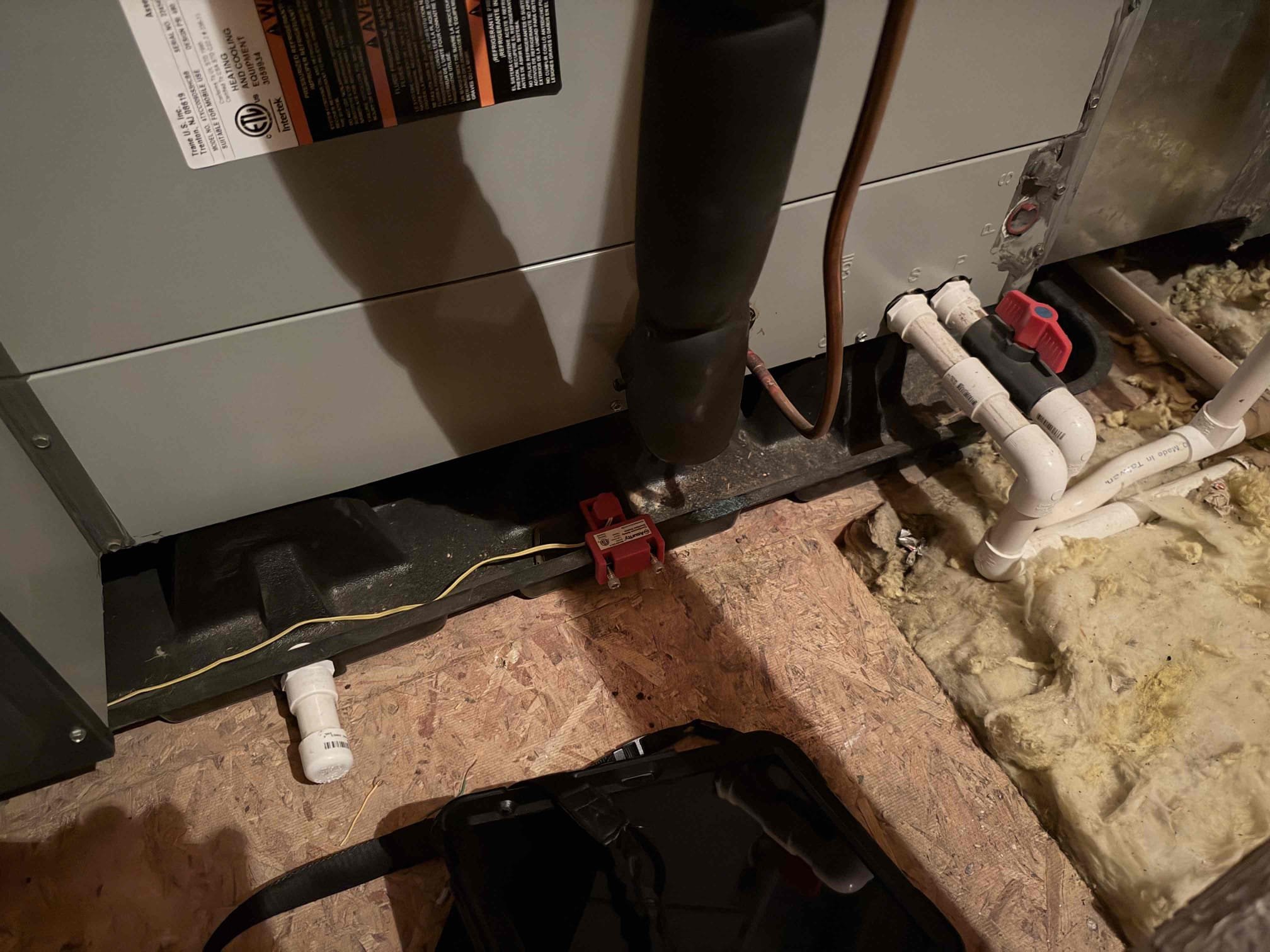 Maintenance on an American Standard platinum series 5 ton horizontal heat pump. Accu Clean filter washed and reset. Condensation lines cleared filter washed. 1050 Thermostat shows no active alerts. Verified all electrical and safety. Checked amperage draw, checked compressor amps, checked fan motor amps, checked fuses and disconnect box, checked Freon and pressure. System is working per manufacture spec.