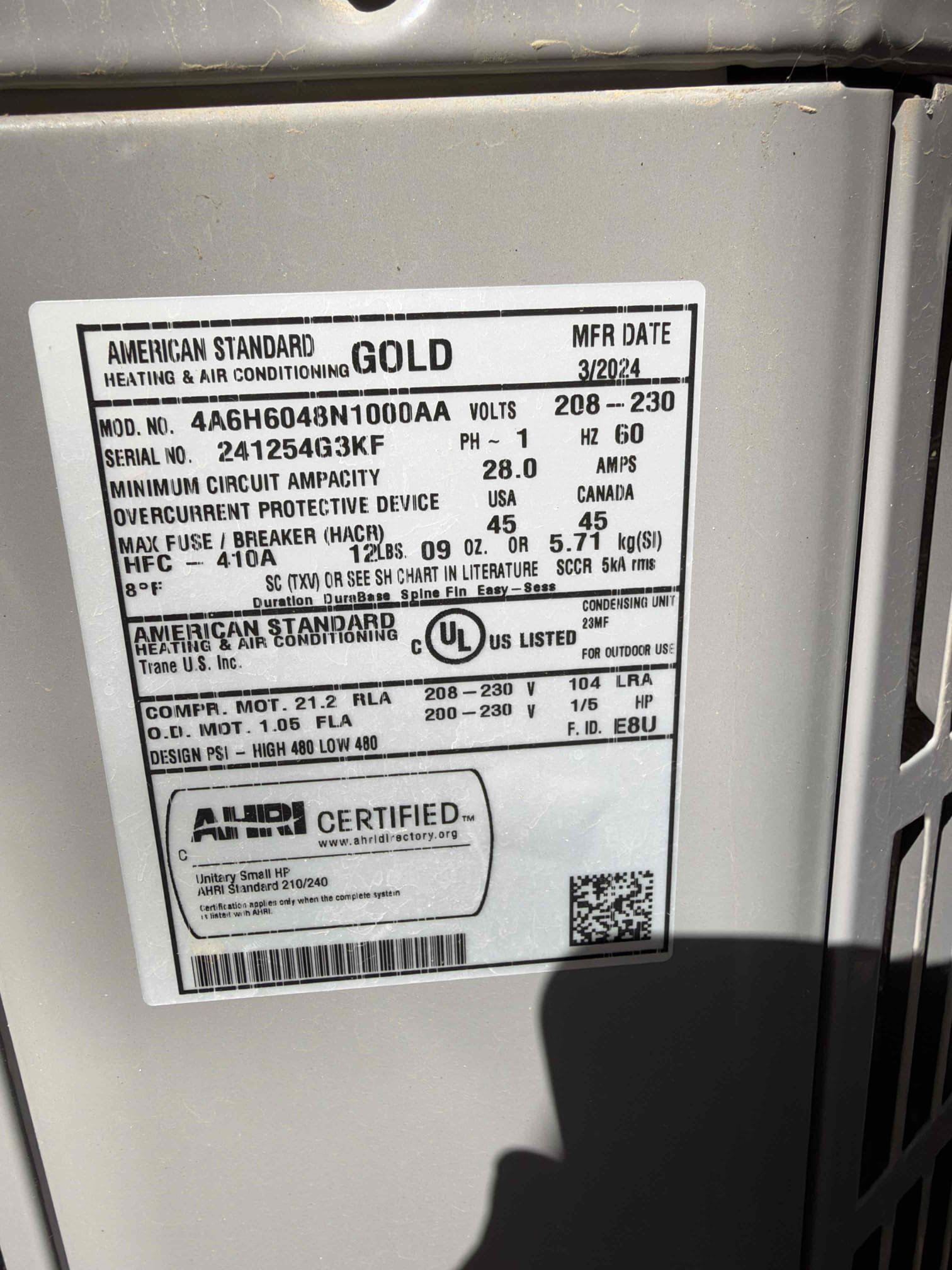 Maintenance on two American standard gold series upflow heat pumps one 4 ton and one 3 ton. FAU located in garage one 16 x 25 and one 20 x 25 each FAU. Condensation line is cleared filters changed. Two Sensi thermostats working properly. Verified all electrical and safety. Checked both system sequence of operation. Checked compressor amps, check fan motor amps, checked capacitors, checked fuses and disconnect box, checked Freon and temperature split. Washed both outdoor units down both systems are working per manufacture spec. Spoke with client and recommended compressor saver kits on both units talked about the benefits of having one for the outdoor units. Sent estimate.