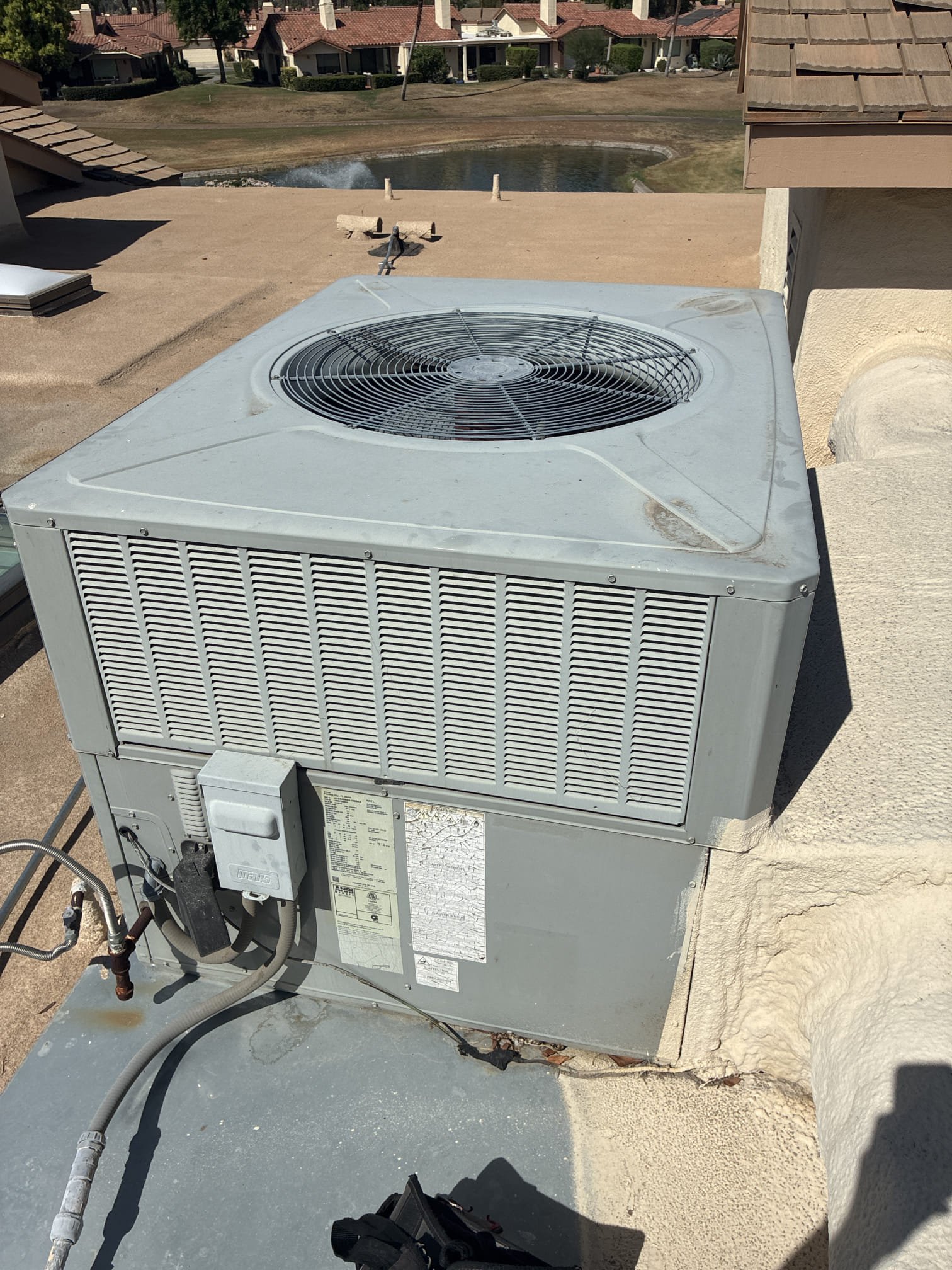 Upon arrival client stated noise issue from ac unit. Cycled system and found no unusual noise. Advised could be from neighbor. Then neighbor unit kick on and fan motor not running is making the noise. Preformed indoor maintenance on 2016 American standard packaged unit and checked all components. Replaced filter and flushed lines. Renewed on yearly agreement.