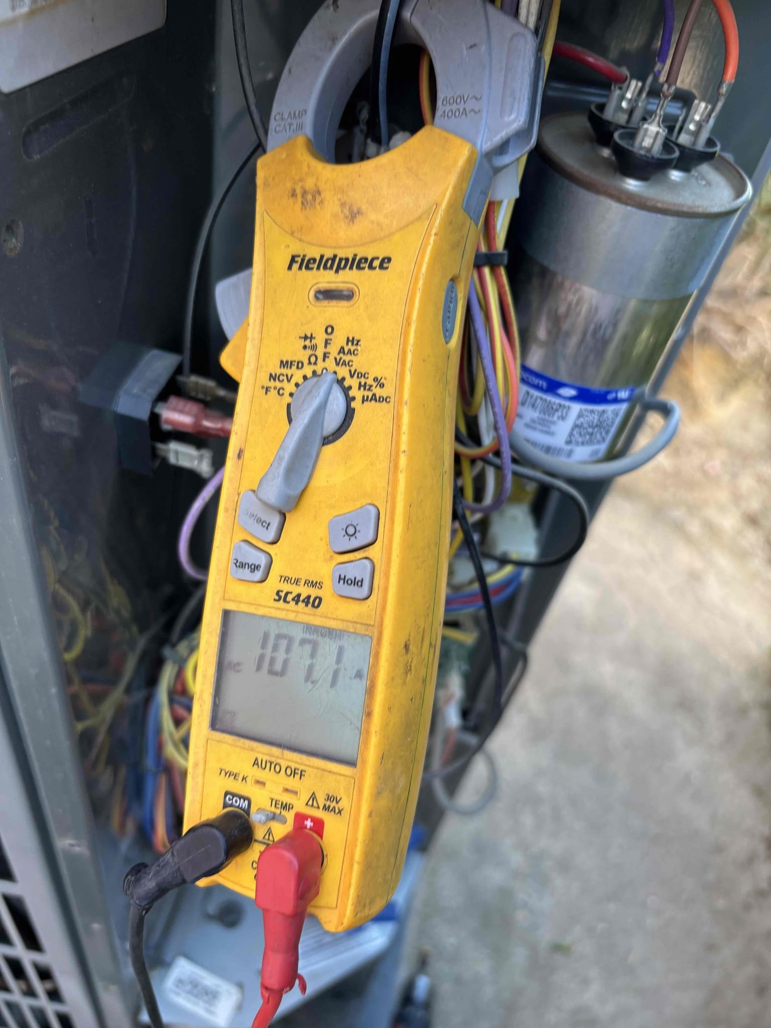 Performed a heating and cooling maintenance on a heat pump split system. Check sequence of operation by checking out all electrical and temperature rise. Also check out refrigeration levels in cooling mode at this time. System is both heating and cooling down the house properly. No errors or alert present. Make sure to clean out, condensation line, and change out filter. Finish maintenance by washing down outdoor unit. Client had a low battery pop-up on thermostat informed Client Client informed me she will change out her own batteries. Also inform Client next summer visit would recommend replacing rent capacitor rated for 30 was getting 27 at this time.
