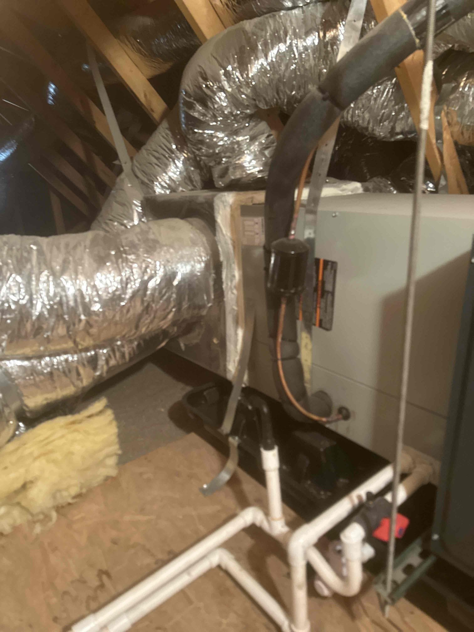 Indoor Equipment Maintenance / Safety Check

Performed maintenance and safety check on the indoor equipment. Verified the condensate drain line was clear and draining properly. Inspected the auxiliary safety pan and confirmed there was no water buildup present. Verified ductwork was properly attached, secured to the equipment, and in good condition.

Checked temperature rise and temperature split and confirmed readings were within expected operating range. Inspected electrical components, verified connections were secure, cleaned electrical components as needed, and confirmed proper voltage and amp draw.

Washed the outdoor condensing coil and cycled the equipment through operation. Equipment is currently heating and operating properly within manufacturer specifications.

Equipment information:
American Standard
Indoor model: P0V0C000M50SDAA
Indoor serial: 234026G5JG
Indoor manufacture date: 10/2023

Outdoor model: 4A6V8X48A1000AB
Outdoor serial: 24081PUPJF
Outdoor manufacture date: 02