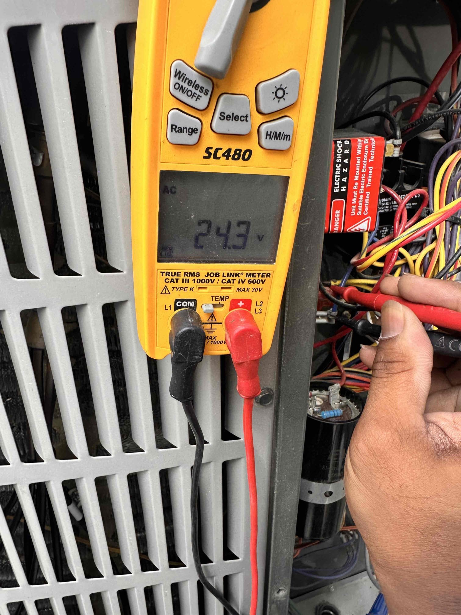 Maintenance & Safety Check – Indoor/Outdoor Equipment

Performed maintenance and safety check on the indoor equipment. The indoor equipment is an American Standard/Trane air handler, manufactured 12/2021, model P0V0C000M50SCAA, serial 214860E1JG, located in the garage.

Replaced the 20 × 25 filter located in the filter rack. Cleared the condensate drain line at the Jones valve and verified proper drainage. Cycled the equipment in cooling and verified the temperature split. Refrigerant levels were checked and found within operating specifications.

Inspected and verified electrical components and connections. Checked the rectifier for second-stage cooling and tested the start and run capacitors. Cycled the equipment through heating operation and verified proper sequence and electrical operation.

The outdoor equipment is an American Standard Gold, manufactured 09/2021, model 4A6H7060A1000DC, serial 21373ADR1F. Washed the condensing coil and verified outdoor equipment operation. Thermost