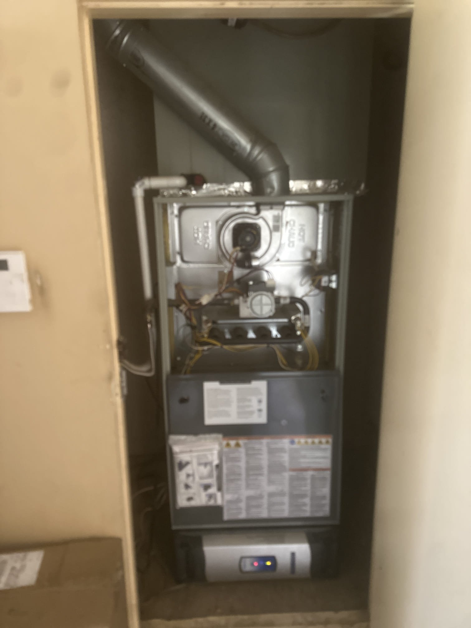 Maintenance and Safety Check – Indoor Equipment

Indoor Equipment: American Standard
Model: AUD2C080ACV42AB
Serial: 123147X11G
Manufacture Date: 06/2012
Location: Interior closet next to front entrance

Performed maintenance and safety inspection on the indoor equipment located in the interior closet next to the front entrance. Verified incoming voltage and checked electrical components for proper operation. Checked inducer/draft motor amperage and verified inducer motor capacitor was within manufacturer specifications. Cleaned the AccuClean filtration system and removed dust/debris from the electrical and burner compartments. Inspected and monitored burner operation during the heating cycle and verified proper sequence of operation. Zero carbon monoxide was detected during heating operation. Cleared and verified the condensate drain line was draining properly. Checked thermostat operation and verified proper communication and system response. Indoor equipment is heating and operating 
