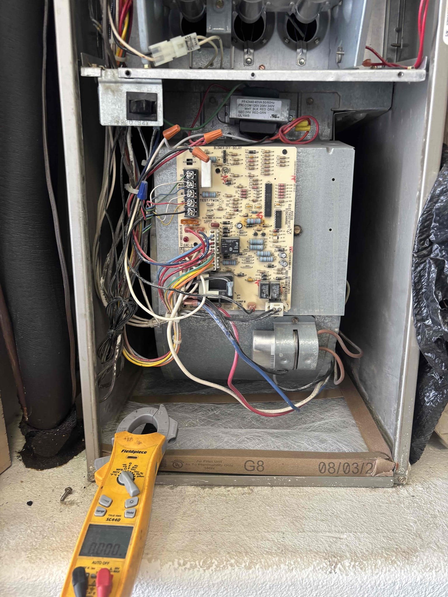 Performed a heating maintenance on a gas furnace located in garage. Check sequence of operations by checking out all electrical and temperature rise. Upon checking out electrical found blower motor run capacitor rated for 7.5 was getting six at this time. Informed client would recommend replacing to prevent breakdown. Client will hold off on this time. Will send estimate via email at this time. System is heating up the house properly finish maintenance by changing out filter and cleaning out condensation line.