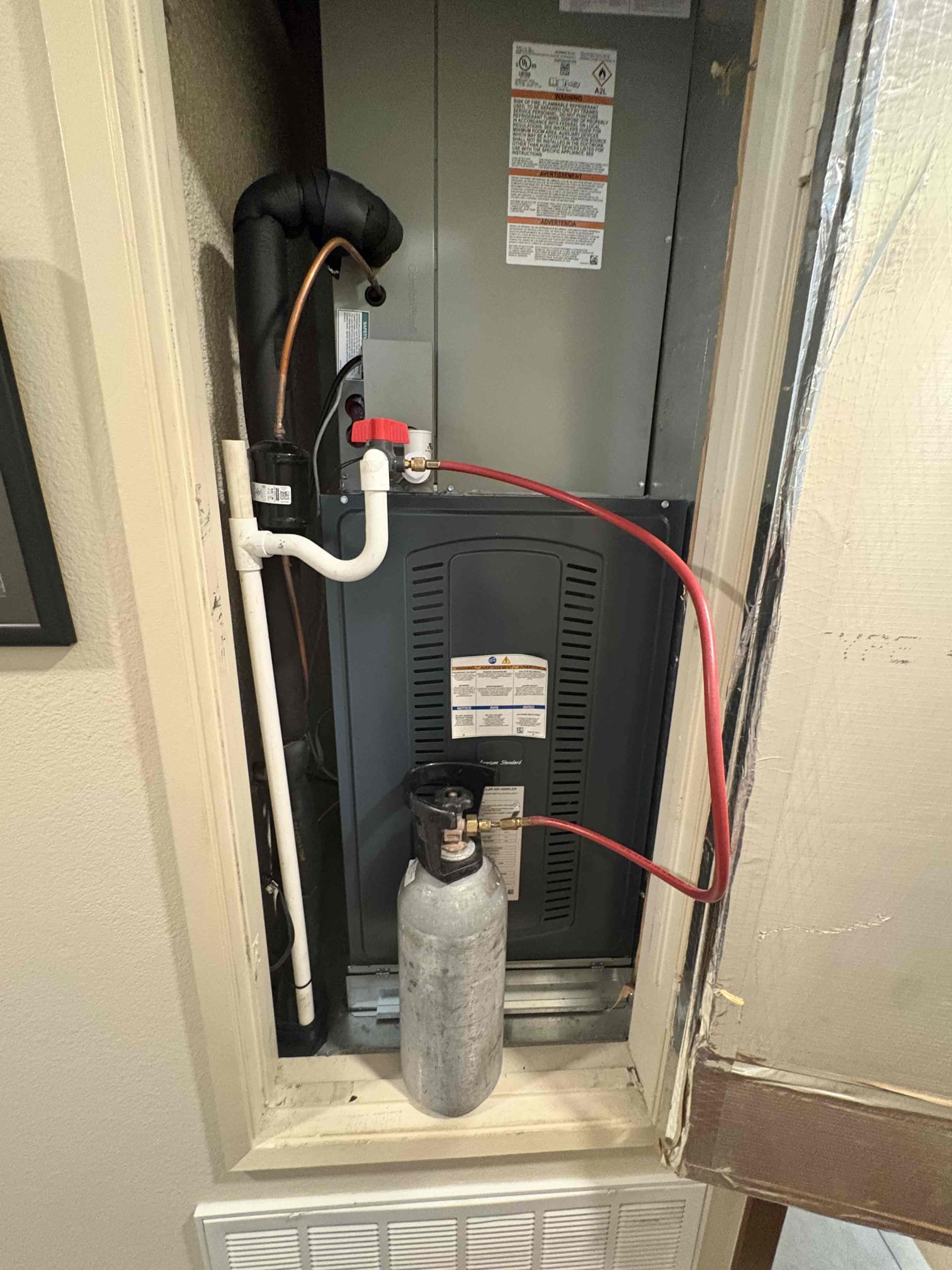 Performed a safety check today on a platinum American standard unit located on the side of the home. I first begin with replacing the 20 x 25 filter in the hallway closet clear the condensation line via Jones valve to ensure proper drainage is occurring. The American standard thermostat is properly calling for cooling with no alerts. Surge protection checked out. On the unit checked out checked pressure no alerts on the mitigation board. Overall system is operating to manufacture specs at this time of today’s safety. Check maintenance.