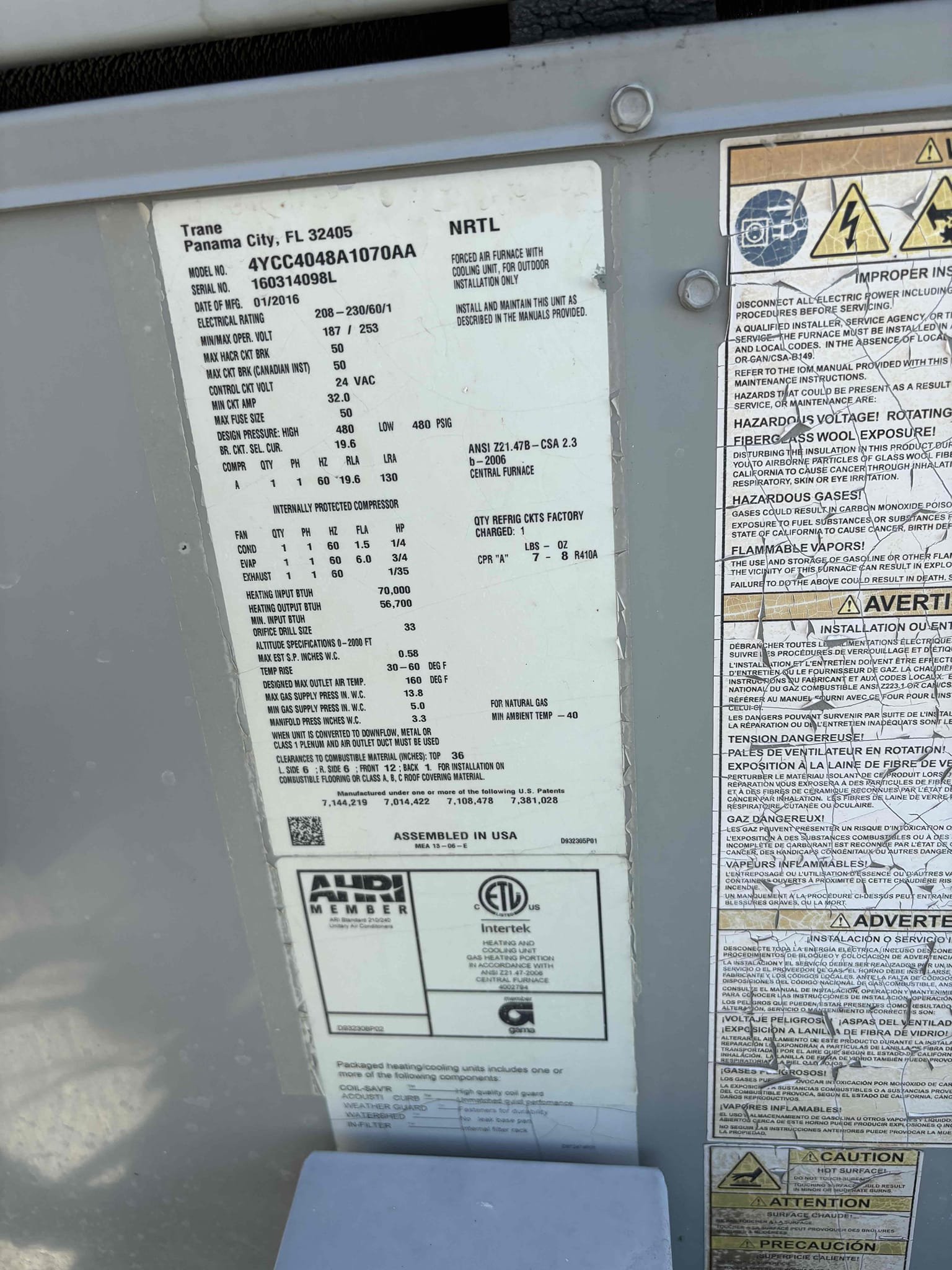 Today’s an annual safety check consisted of one package unit on the roof. I first begin with replacing the 20x25 filter in the room. The thermostat is properly operating. Capacitors in the pack unit checked out. The condensation line is draining off the roof properly. The amps checked out and the temperature supply split is also in the correct range. Overall, the system is operating to the manufacturer specs at this time of service.