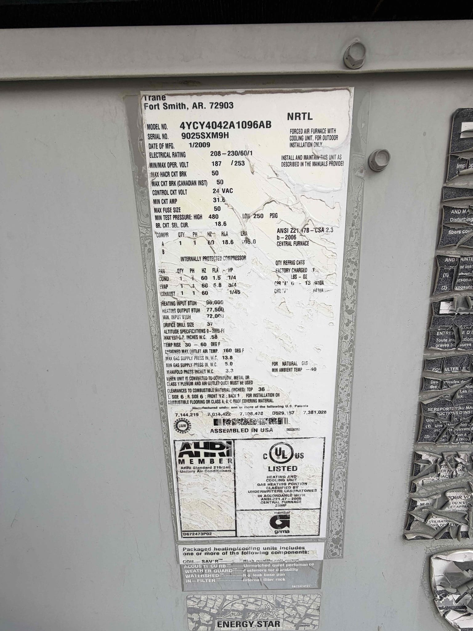 Maintenance on an American standard silver series 3.5 ton 2009 split system package unit. 14 x 30 filter in hallway attic access for ducting in hallway. Condensation line cleared filter changed. Honeywell thermostat working properly. Check system sequence of operation. Verified all electrical and safety. Checked inducer motor amps, checked pressure switch, checked flame sensor and igniter, checked capacitor, checked 24 V on gas valve. System is working at time of maintenance.