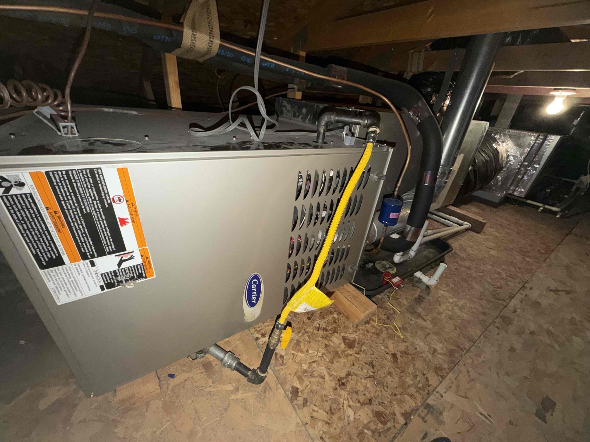 Performed an indoor & outdoor safety maintenance on a carrier split system and an American standard split system. Filters located in hallway ceiling and botton , attic access located on laundry room, changed 20x24 2 14x24 filter, flushed condensation line, on fau followed sequence of operation, checked for amperage and voltage, checked for blower speed, check for any loose connections, check for carbon monoxide, check for temperature rise, check for capacitor, everything within range also cleared dust accumulated inside electrical component. Systems are working within specifications in heating/cooing at the time of maintenance.
