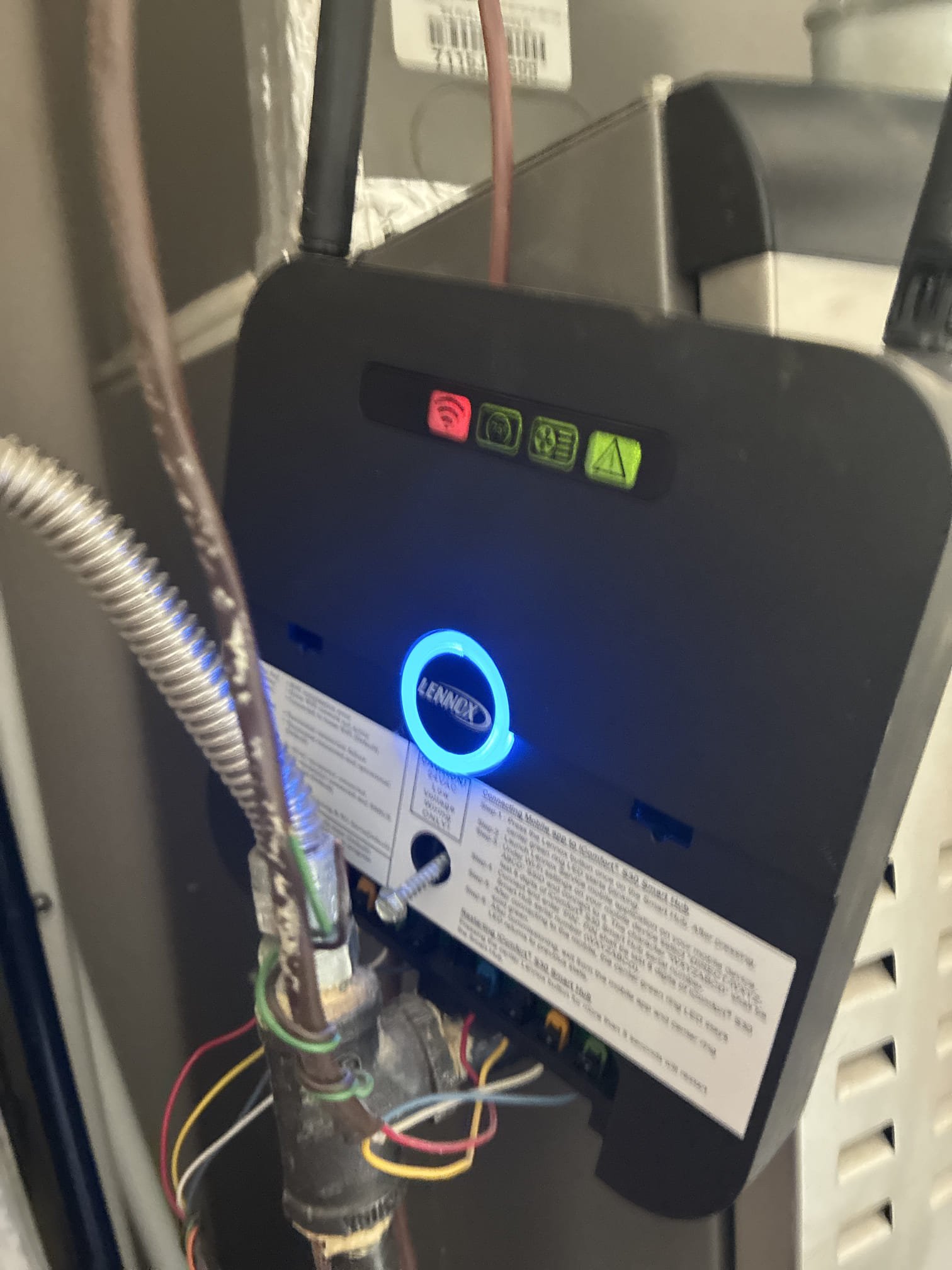 Upon arrival client stated Lennox S40 thermostat not connected to WiFi. Re established power and communication to system. Systems thermostat communicated with all components however WiFi not working. Pushed enable WiFi on thermostat and nothing would show up or connect. Found smart hub not connecting to WiFi. Tried to establish WiFi with smart hub. I believe tech app is how you connect to WiFi with smart hub however unsure. Tried to call senior tech how has installed Lennox s40 systems in the past however didn’t get an answer. Advised client since system is cooling will need to return to connect to WiFi. 