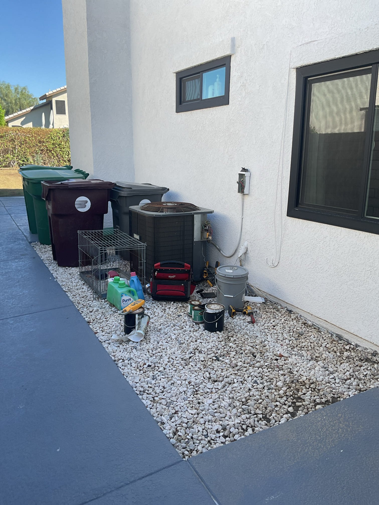 La Quinta, CA - Demand call: no cool

Upon arrival, client stated air movement, but wasn't cool air. Air handler, installed in the garage, had the service panel ajar. Circuit board was detached and hanging freely. From the thermostat, demanded a call for cooling. Blower motor initiated moving air. Connector fan/compressor motor was not moving. After a few short moments, compressor and condenser fan was operational. Checked refrigerant temperature and pressure with gauges. Checked compressor amp draw and noticed amperage was increasing beyond RLA. Compressor sounded terrible like it was on the verge of failing. Pulled disconnect to save compressor and disconnect fell apart. Compressor motor does not work and uses R-22 refrigerant. R-22 compressors are no longer available. Set up an appointment with Mike to discuss system replacement. Charged credit card on file for a trip charge and diagnostics fee. Wire nut disconnect box for safety and system is shut off at the service panel.

System: no cool at the 