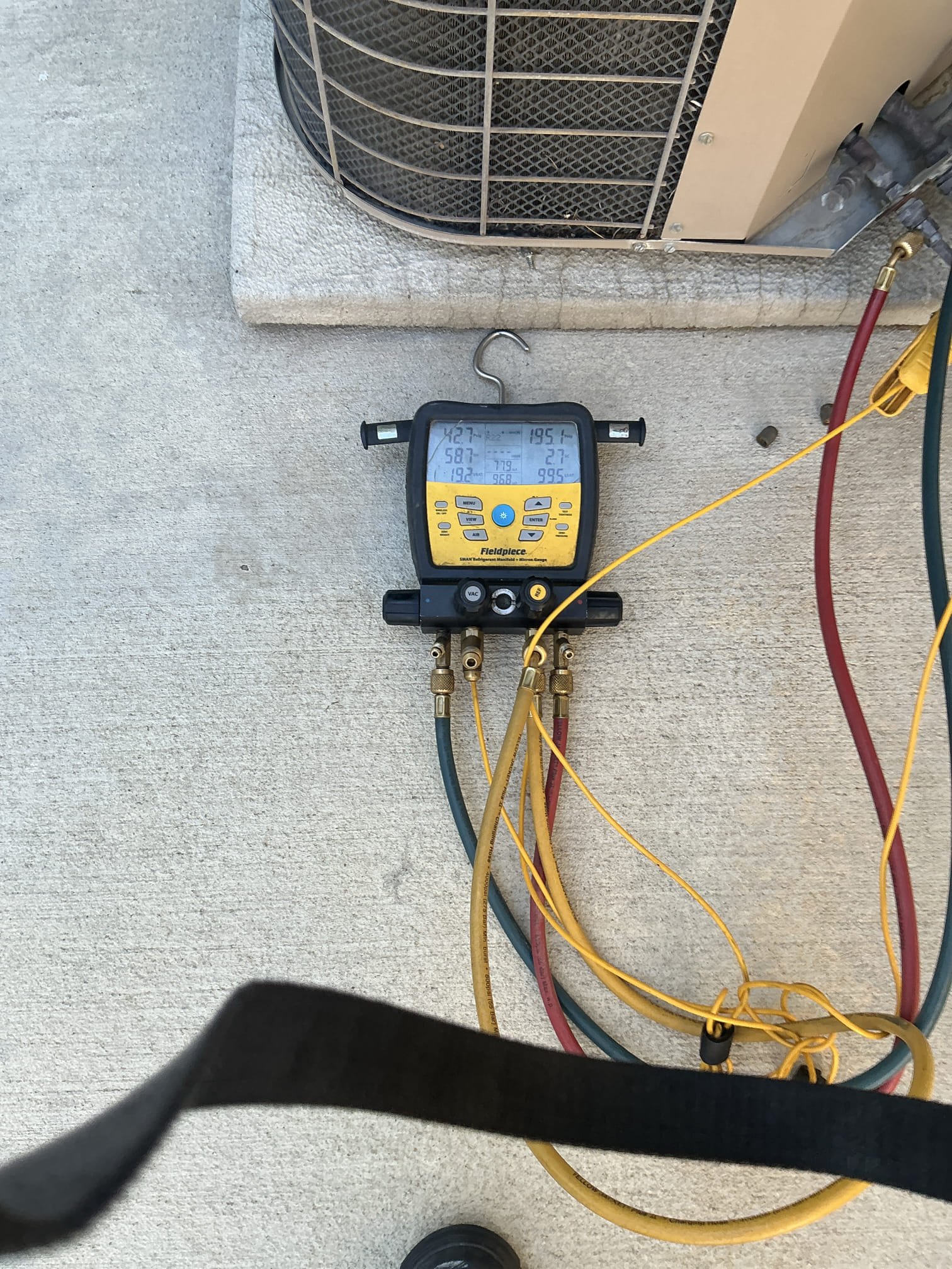 Maintenance service and safety check on 2002 Coleman/York equipment. Replaced filters, cleaned outdoor electrical components. Verified electrical connections are secure. Checked r22 refrigerant pressures. Equipment very low on refrigerant 12 degrees temperature split advised temperature split should be between 18-20 degrees difference for proper cooling. Equipment operating though is running continuously due to leak in refrigerant system. R22 refrigerant no longer manufactured though can refill refrigerant. Advised coils leaking are not manufactured. Equipment has leak in refrigerant system and do to equipment age 24 year old recommend replacement of equipment to avoid continuous breakdowns. Advised on repair and replacement options. Attached options below also emailed. 