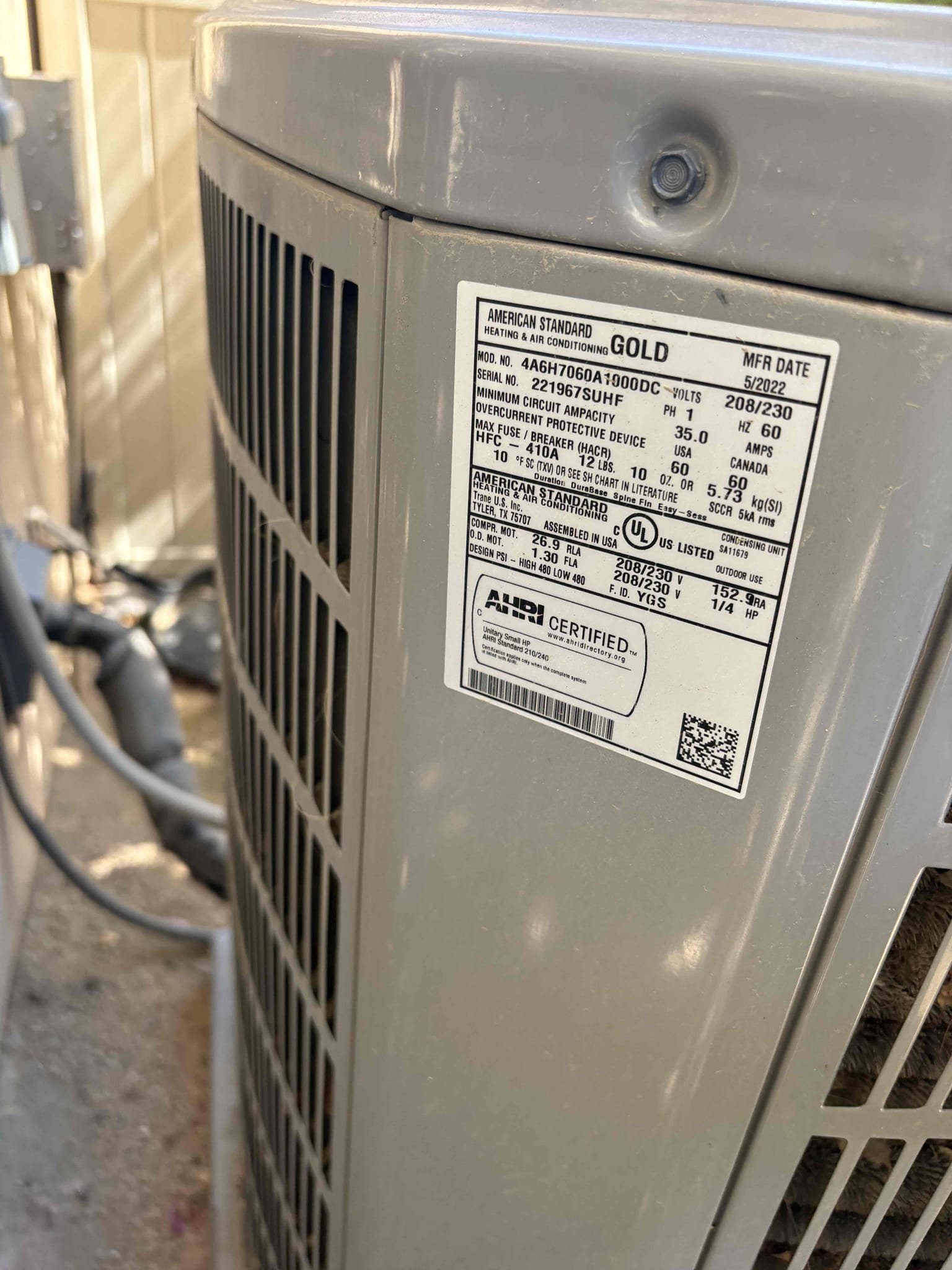 Today’s safety maintenance check up consisted of one American standard gold unit located on the side of the home. I first begin with addressing the noise. The clients were concerned about coming from the return grill. The 20 x 30 filter was making a lot of noise I replaced the 20 x 30 with a 20 x 25 and all of these sound significantly cut out. This is a Dell Web home so the 20 x 25 filter fit perfectly in the return thermostat it’s properly calling for cooling and heating. I cleared the condensation line thoroughly and I washed down the system to remove all dirt debris. overall unit is operating to the manufacturer specs at this time of today’s safety. Check maintenance.