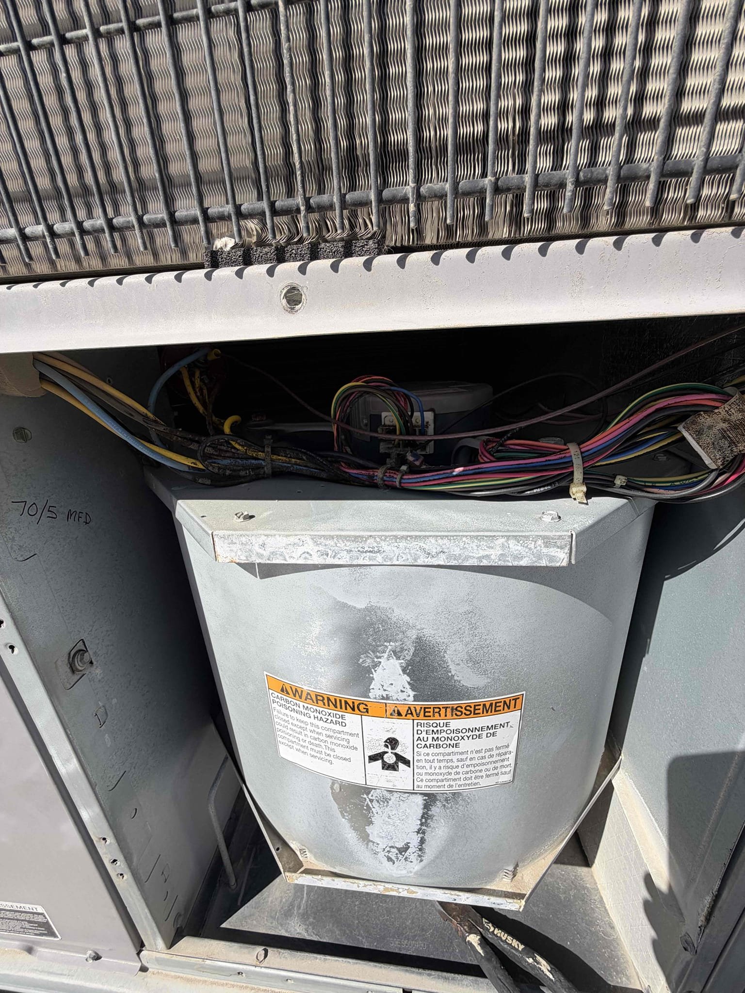Maintenance on a Bryant 4 ton split system package unit. 20/30 filter located in small hallway by guest room. Condensation line cleared filter changed. Nest thermostat working properly. Check system sequence of operation. Verified all electrical and safety. Checked inducer fan motor, checked pressure switch, checked flame sensor and igniter, checked 24 V on gas valve. Open up panel on blower motor. Notice mold growing on blower motor and electrical wiring. Notified client of findings and recommended pull blower assembly clean housing and add Reme halo air purifier for indoor air quality. sent estimate. System is working at time of maintenance. client renewed biannual maintenance via CC.