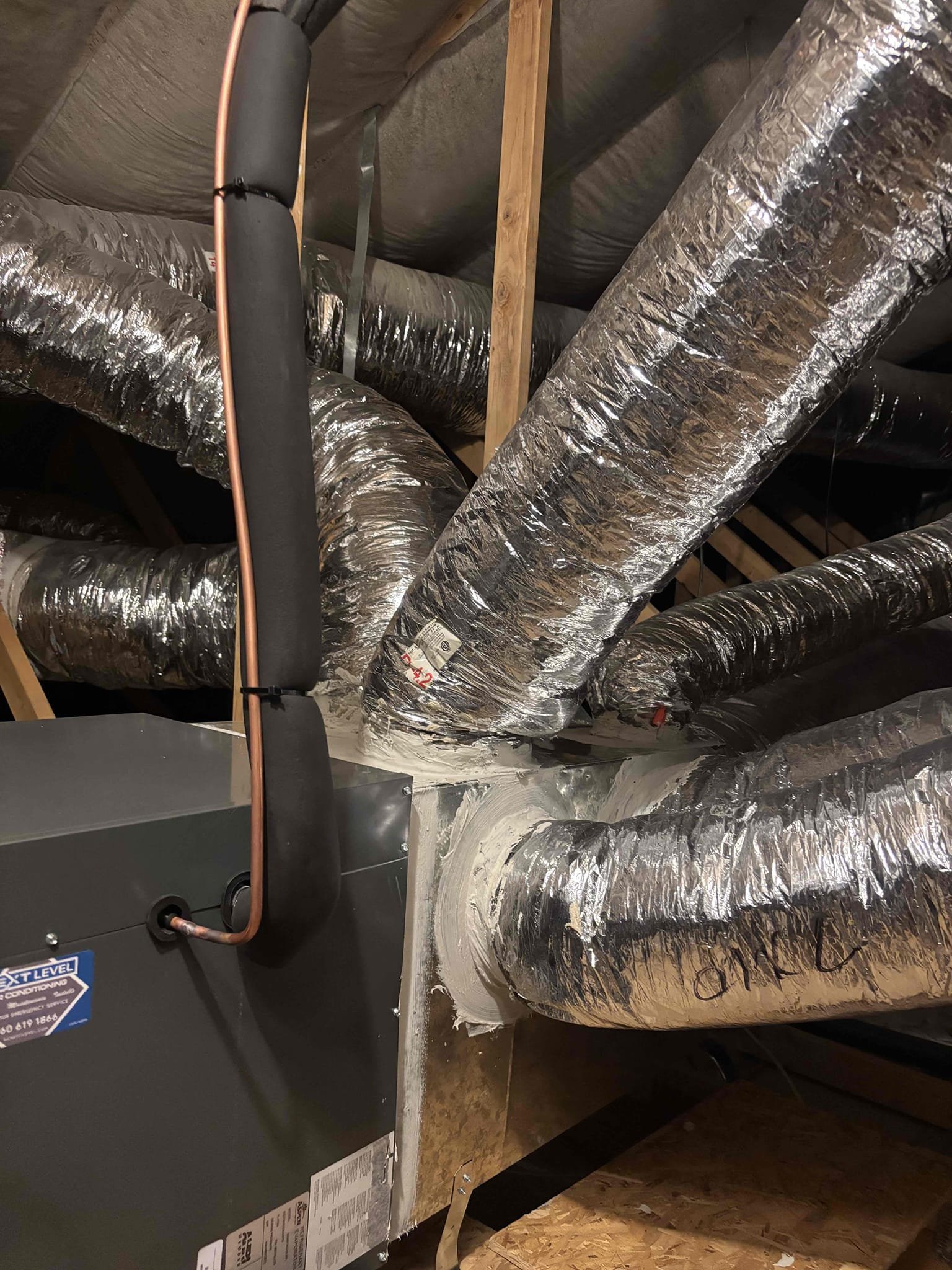Performed a cooling maintenance as well as a kitty maintenance on a Goodman split system unit. Check sequence of operations by checking out all electrical and refrigeration levels at the same system is cooling down. The house properly went into attic and turned system on in heat mode. Cleaned out condensation line. System is heating up the house properly. Client also wanted me to check out mini split file mini split low on refrigerant Client agreed to add 1 pound coming out at 60° from mini split inform homeowner that if system continues not to cool properly may need to do a leak search.