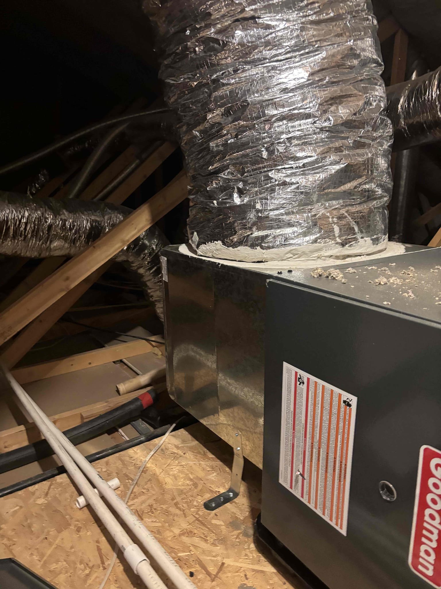 Performed a cooling maintenance as well as a kitty maintenance on a Goodman split system unit. Check sequence of operations by checking out all electrical and refrigeration levels at the same system is cooling down. The house properly went into attic and turned system on in heat mode. Cleaned out condensation line. System is heating up the house properly. Client also wanted me to check out mini split file mini split low on refrigerant Client agreed to add 1 pound coming out at 60° from mini split inform homeowner that if system continues not to cool properly may need to do a leak search.