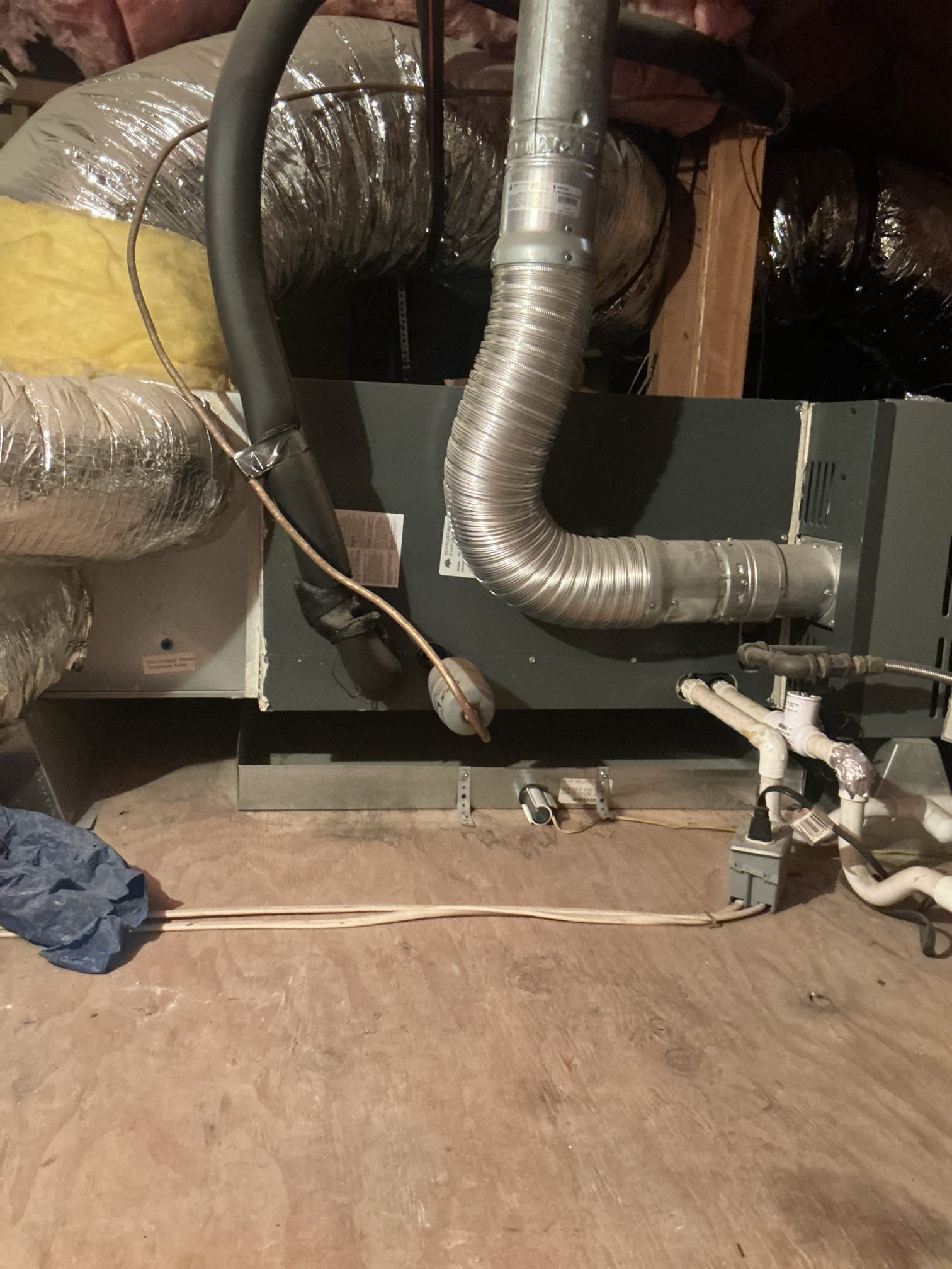 Maintenance service and safety check on 2010 Amana equipment in attic, 2020 off brand ac-unit on roof for Bedroom system. Replaced filters, cleared drain line.—two systems share same drain line and noticed drains sloped in very poor condition not draining very well. Installed jones valve complimentary to allow to clear drain line, though advised on potential water damage problems.
    Tested heater operation-sn-2653 furnace for bedrooms gas valve trouble opening, after multiple attempts was able to repair though advise if gas valve fails heater for bedroom will not operate and will require replacement of gas control. Equipment operational at this time in heating and in cooling. 
    Equipment in poor condition well past life expectancy though is operational at this time. Advised 410a refrigerant has been phased out and refrigerant parts are no longer manufactured for existing equipment. Recommend equipment replacement do to age and condition of existing equipment to avoid continuous br