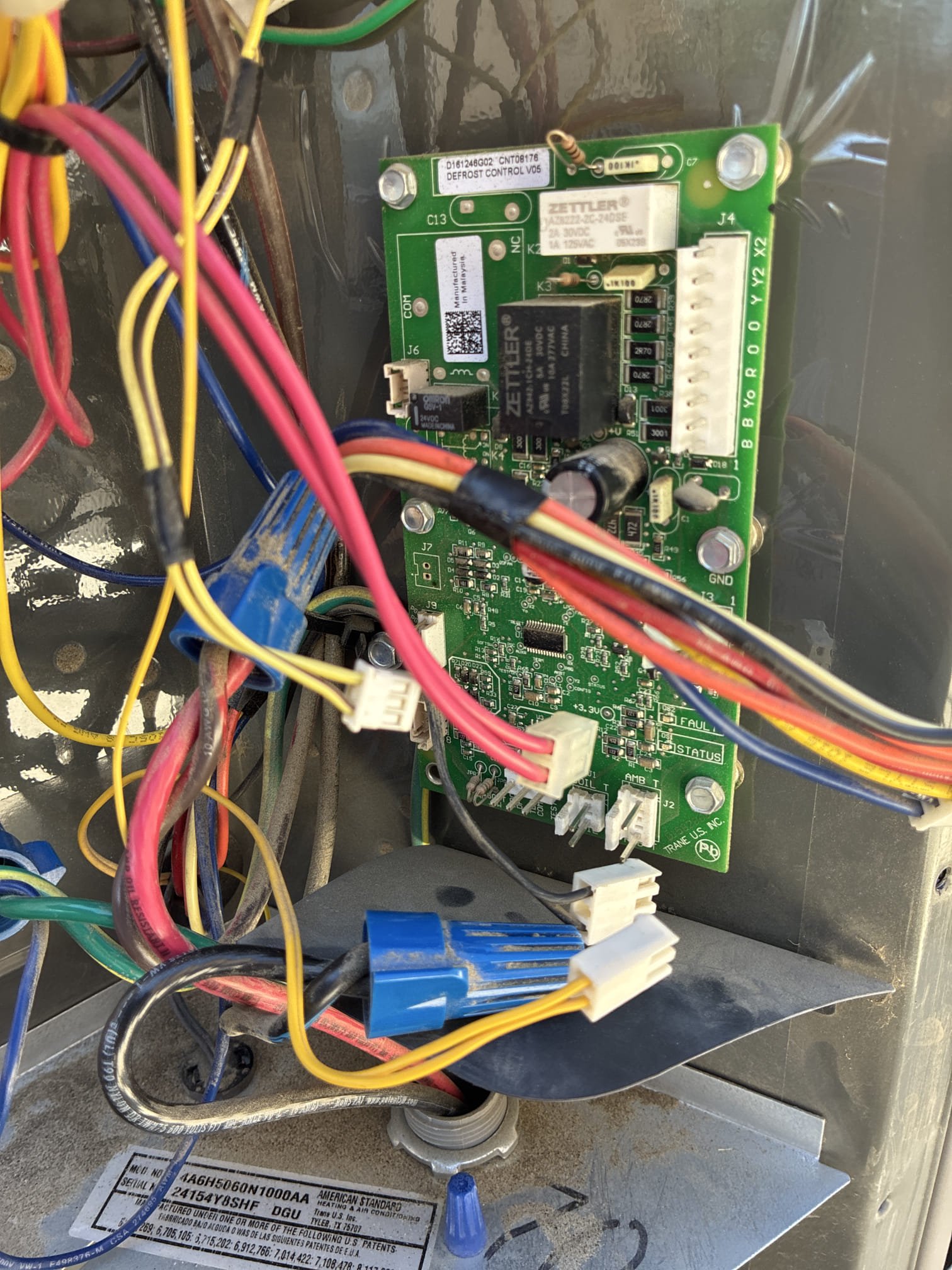 Upon arrival previous tech had low voltage issues and thinking it’s a bad defrost board. Found blown fuse. Previous tech had bypassed board and powered straight to reversing valve and contactor. Fan motor and pin connector still going through board. Removed pin connector and jumped common wires together so common is now grounded. Jumped fan motor low voltage to contactor and removed pin connector from board. Nothing is now going on the defrost board. Cycled system and system is cooling. Put water safety switch and all wires back on at air handler so tech will only need to change wires at the condenser when he changes the board. Advised client part eta and office will call and schedule when board comes in.