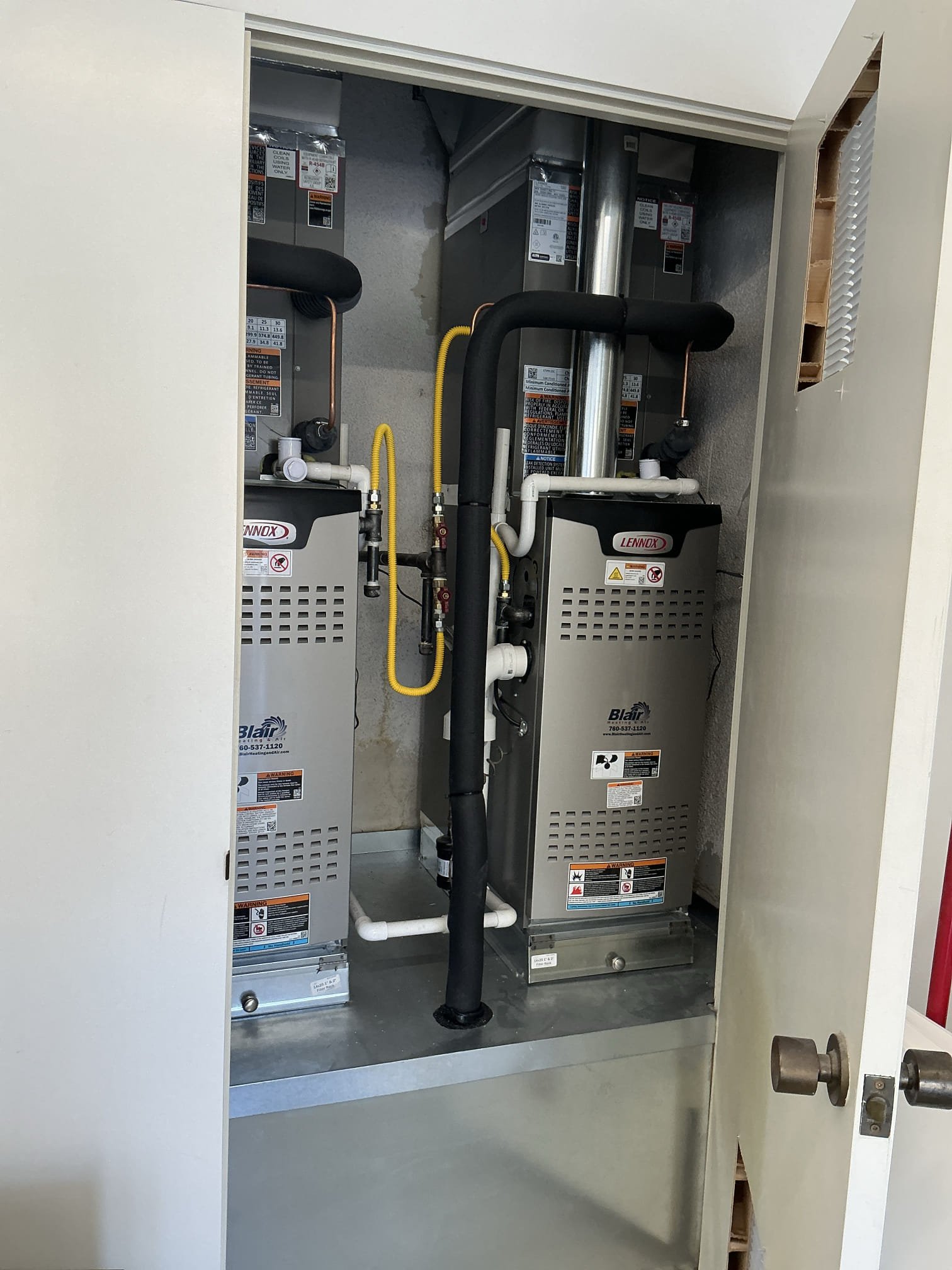 Palm Springs, CA - Heating service and safety check on 2025 Lennox equipment. Replaced filters located inside mechanical closet in garage. Verified gas and electrical connections are secure. Verified gas pressure is good. Drain lines are clear, recommend jones valves in future service to clear drain lines properly existing systems share one drain line. Verified heating sequence of operation is working properly according to manufacturer specifications. 
No surge protection on equipment or main electrical panel. Recommend whole home surge protection to prevent damage equipment caused by power surges. Attached estimate below for surge protection also emailed. 