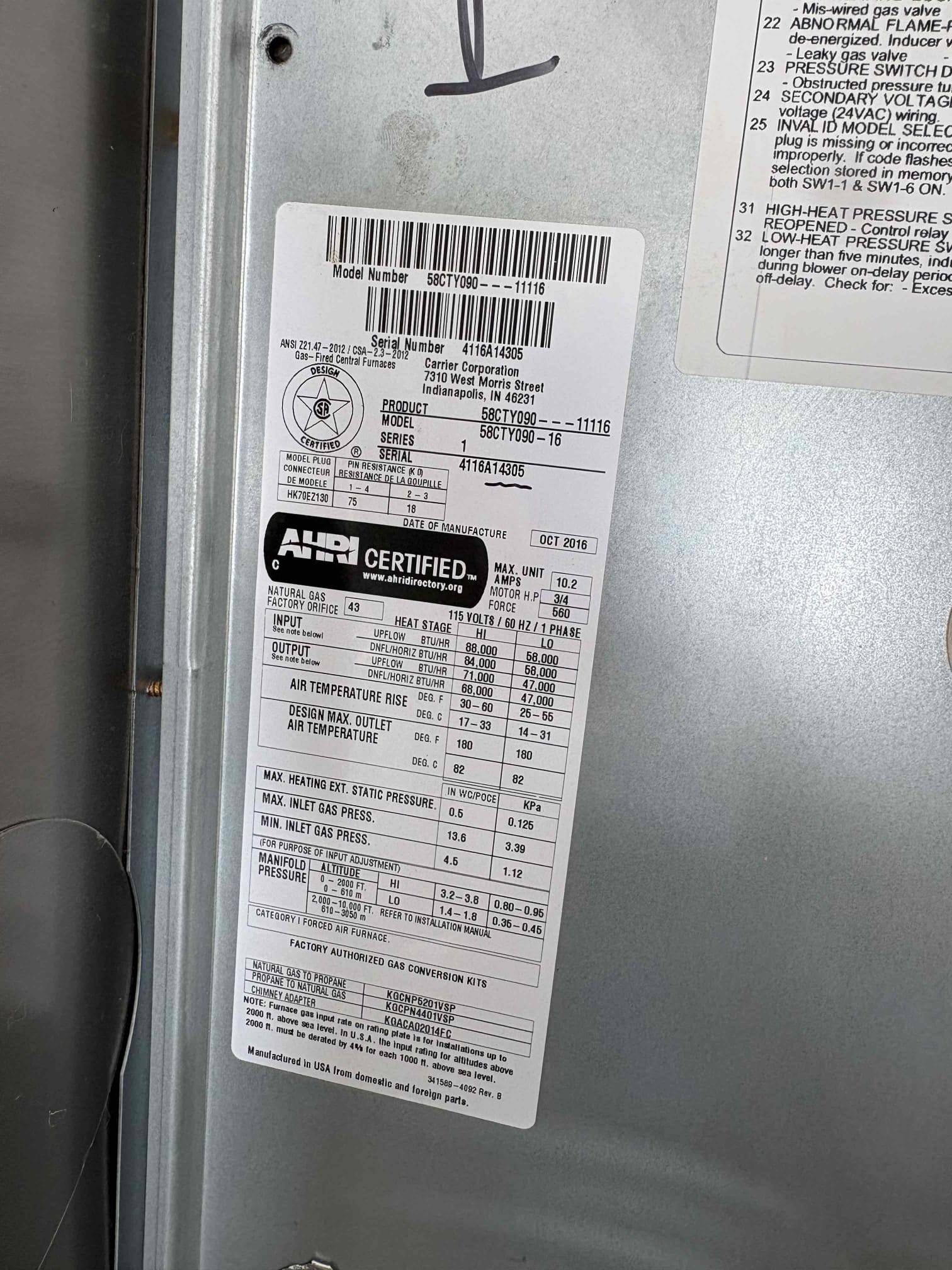 Today’s safety check maintenance consisted of two units located on the side of the home. I first began with ensuring that the two 16 x 25 filters have been replaced. I cleared the condensation lines one from jones valve and one and one with my CO2 tank hose. Both of the thermostats are properly calling for heating and turning the units on with no alerts. The temperature split checked out and the gas pressures checked out amps on the system checked out overall system is heating and operating to manufacture specs at this time of service.
Client received October Starbucks gift card