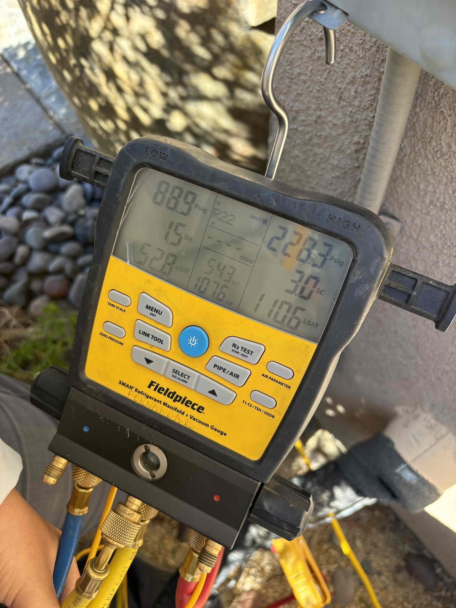 Today’s first annual three system safety check maintenance consisted of 1R 22 unit connected to the Casita and 2R 14 a system systems for the main home. Client replaced all the filters prior to arrival. Both thermostats in the main home are properly calling for cooling with no alerts following with the Honeywell thermostat in the Casita also turning the unit on calling for cooling. R22 casita unit had an out of range testing capacitor 35/5mf  was testing at 28/4.7 the Hard start kit tested. Pressures checked out. System is cooling and operating properly at this time. I recommend to client to replace capacitor and he will wait on it since it’s not broken. Both 410a units capacitors checked out. Pressures checked. Amps on the systems also checked out. I cleared the condensation lines throughly with my co2 tank. And I washed the coils down on system to remove dirt. Overall these three systems are cooling and operational at this time of today’s first safety check maintenance. I included re