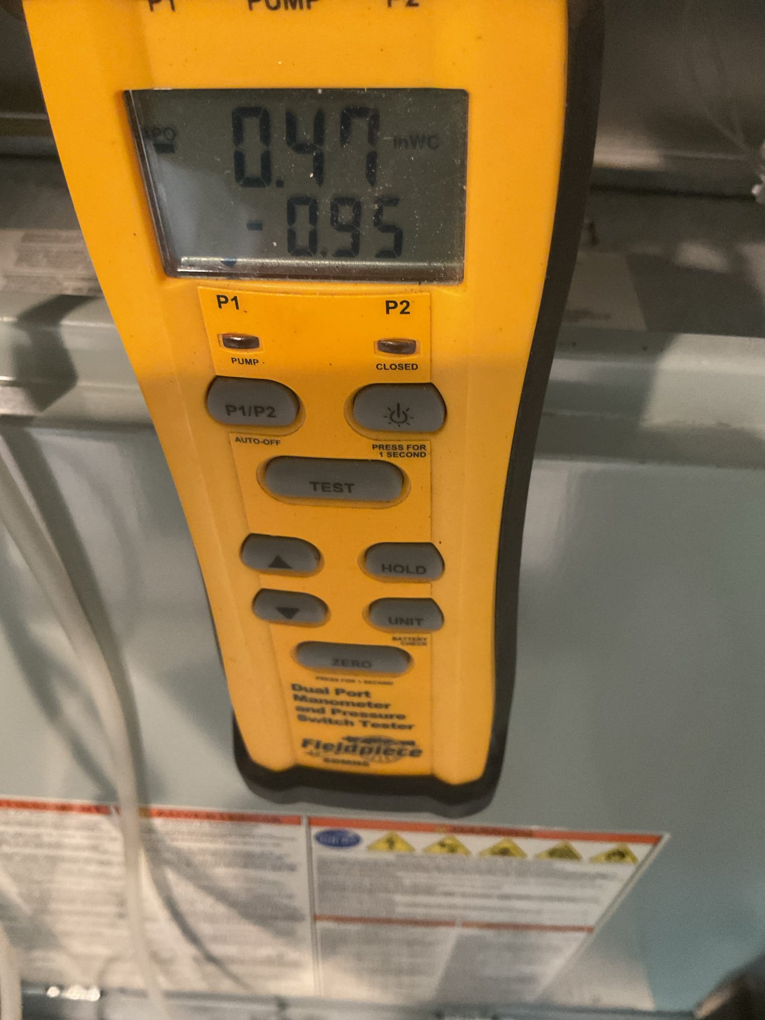 La Quinta, CA - Indoor unit safety inspection and maintenance. Equipment executed the sequence of operation with no carbon monoxide detected in the home. Replaced filter. Checked blower capacitor, amp draw and static pressure measurements. Good temperature heat rise. System is functioning according to manufacturer specifications. Starbucks.