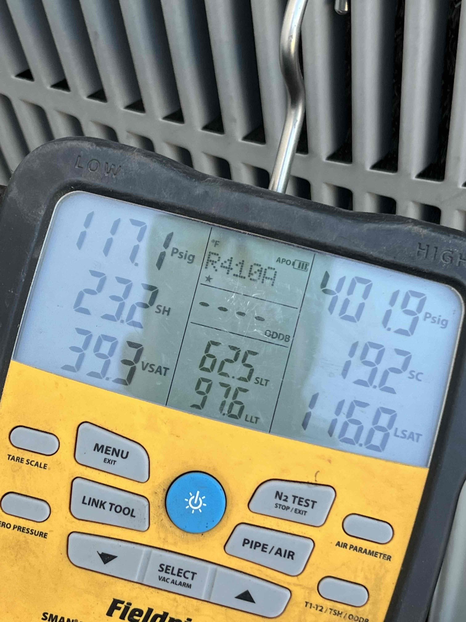 Demand service
No cool 

Upon arrival, found thermostat calling for cooling
Didn’t really feel a lot of air coming out of the vaunts

With further investigation found ice on suction line

Turn heater on and rinse out condenser to get rid of the ice
After testing equipment, I found that system was slightly low on
Also blower motor capacitor, and run capacitor at condenser, both tested weak and out of range

🗣️
Spoke with client informed her of findings
Client approved necessary repairs

Add 3 pounds of R410A and replaced run cap capacitor

✅
System is now cooling properly

