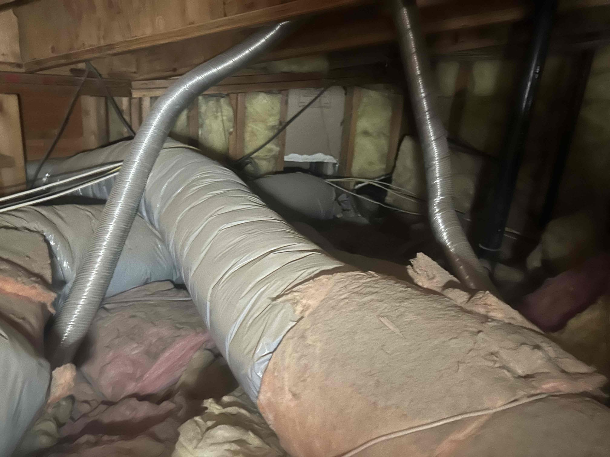 Indian Wells, CA - Maintenance and safety check on Maytag equipment and Goodman equipment mix matched with newer off brand innovair for bedrooms area. Home under construction currently unoccupied. Replaced filters, cleared drain lines. Bedroom equipment non operational, repaired electrical short and equipment started operating. Verified equipment is operational at this time

Equipment in poor condition, found excessive construction dust and debris inside mechanical equipment which advise will decrease equipment efficiency. Inspection of ductwork found ductwork in very poor condition (see photos). Ductwork falling apart and will eventually start leaking air into attic. Advised equipment uses 410a refrigerant which is no longer manufactured. Bedroom equipment has sighns of mold in return air platform (see photos)

Highly recommend equipment replacement do to existing equipment in poor condition  past life expectancy to avoid multiple potential breakdowns during summer. Recommend replacing ductwork in attic