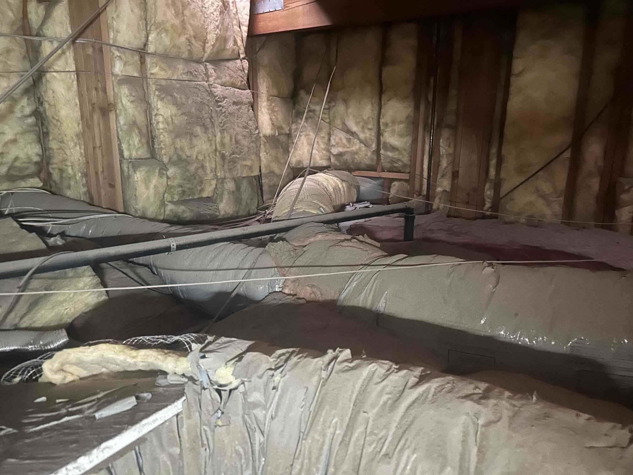 Indian Wells, CA - Maintenance and safety check on Maytag equipment and Goodman equipment mix matched with newer off brand innovair for bedrooms area. Home under construction currently unoccupied. Replaced filters, cleared drain lines. Bedroom equipment non operational, repaired electrical short and equipment started operating. Verified equipment is operational at this time

Equipment in poor condition, found excessive construction dust and debris inside mechanical equipment which advise will decrease equipment efficiency. Inspection of ductwork found ductwork in very poor condition (see photos). Ductwork falling apart and will eventually start leaking air into attic. Advised equipment uses 410a refrigerant which is no longer manufactured. Bedroom equipment has sighns of mold in return air platform (see photos)

Highly recommend equipment replacement do to existing equipment in poor condition  past life expectancy to avoid multiple potential breakdowns during summer. Recommend replacing ductwork in attic