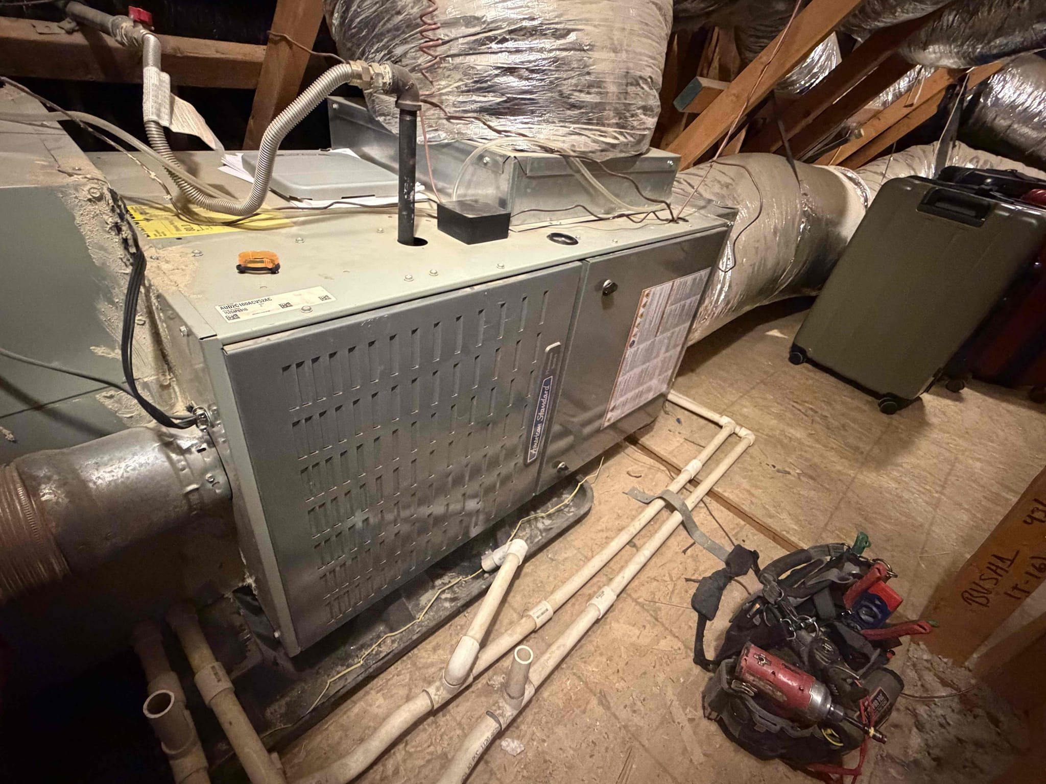 Performed an indoor safety maintenance on a 2015 America standard furnace, Filters located in hallway ceiling, fua located in attic, attic access location on hallway, changed 2 20x30 filter, flushed condensation line through jones valve, on fau followed sequence of operation, checked for amperage and voltage, checked for blower speed, check for any loose connections, check for temperature rise, everything within range also cleared dust accumulated   inside electrical component. System is working within specification in heating at the time of maintenance.