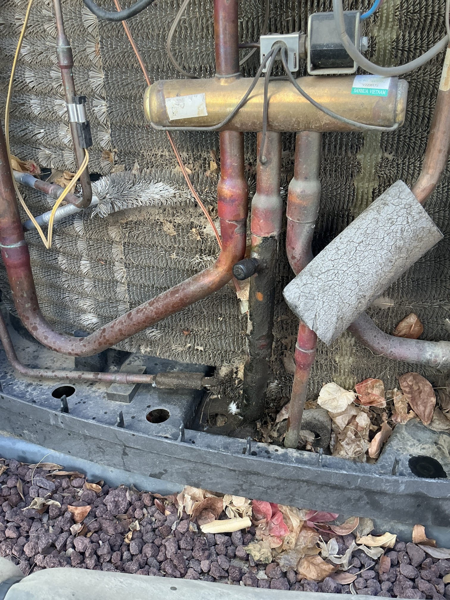 Verified refrigerant pressures are good. Found oil inside true suction valve. Tightened spreader valve. 