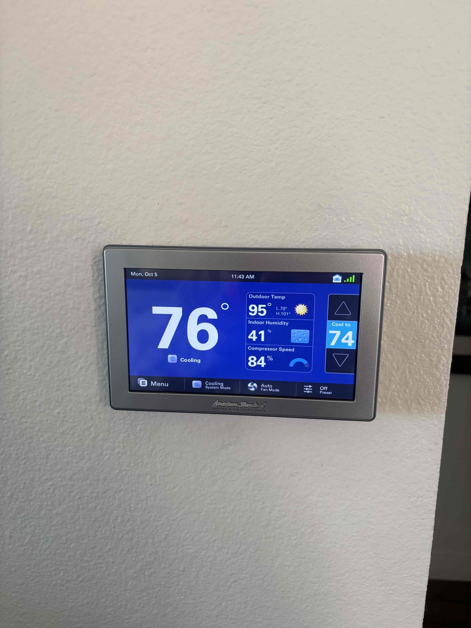 Performed a heating maintenance on a platinum American standard heat pump. Check sequence of operations by checking out all electrical and temperature rise. Also checked outdoor unit compressor amps and fan motor amps at this time system is heating up the house properly cleaned out condensation line and changed out filter no errors or present at the time of service finish maintenance by making sure system switch back into cool mode correctly. 