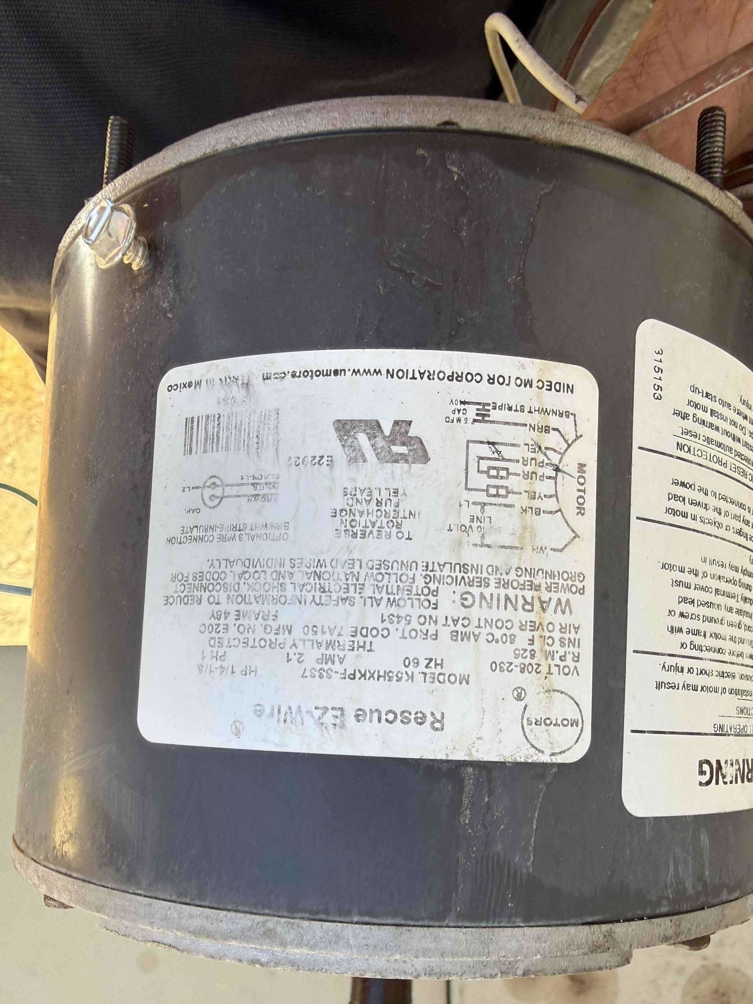 Replaced condenser fan motor 1/4 hp and capacitor covering fan motor and compressor.