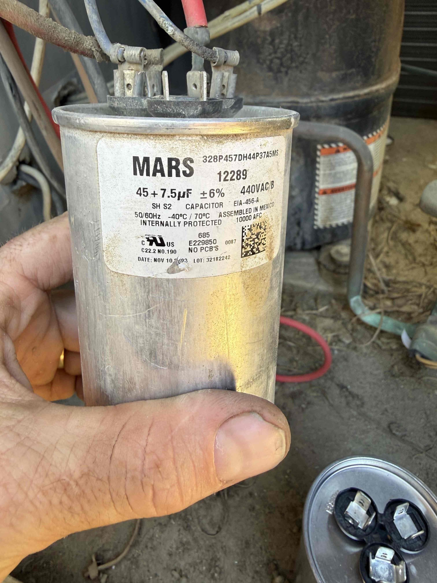 Replaced condenser fan motor 1/4 hp and capacitor covering fan motor and compressor.