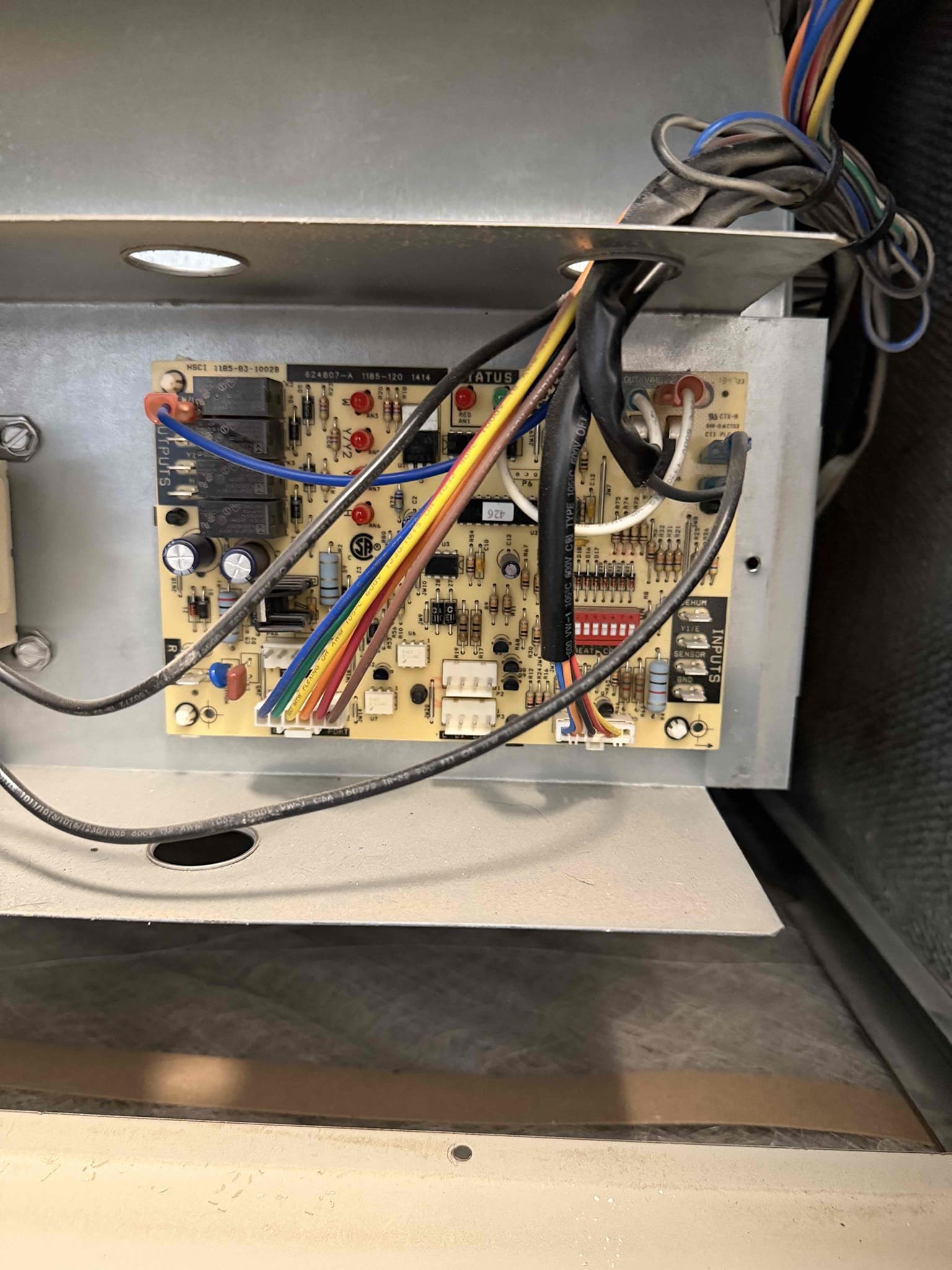 Performed an indoor safety maintenance on a carrier furnace, Filters located in filter rack, fau located in hallway  up flow, changed 1 20x25 filter, flushed condensation line, on fau followed sequence of operation, checked for amperage and voltage, checked for blower speed, check for any loose connections, check for temperature rise, everything within range also cleared dust accumulated   inside electrical component. System is working within specification in heating at the time of maintenance.