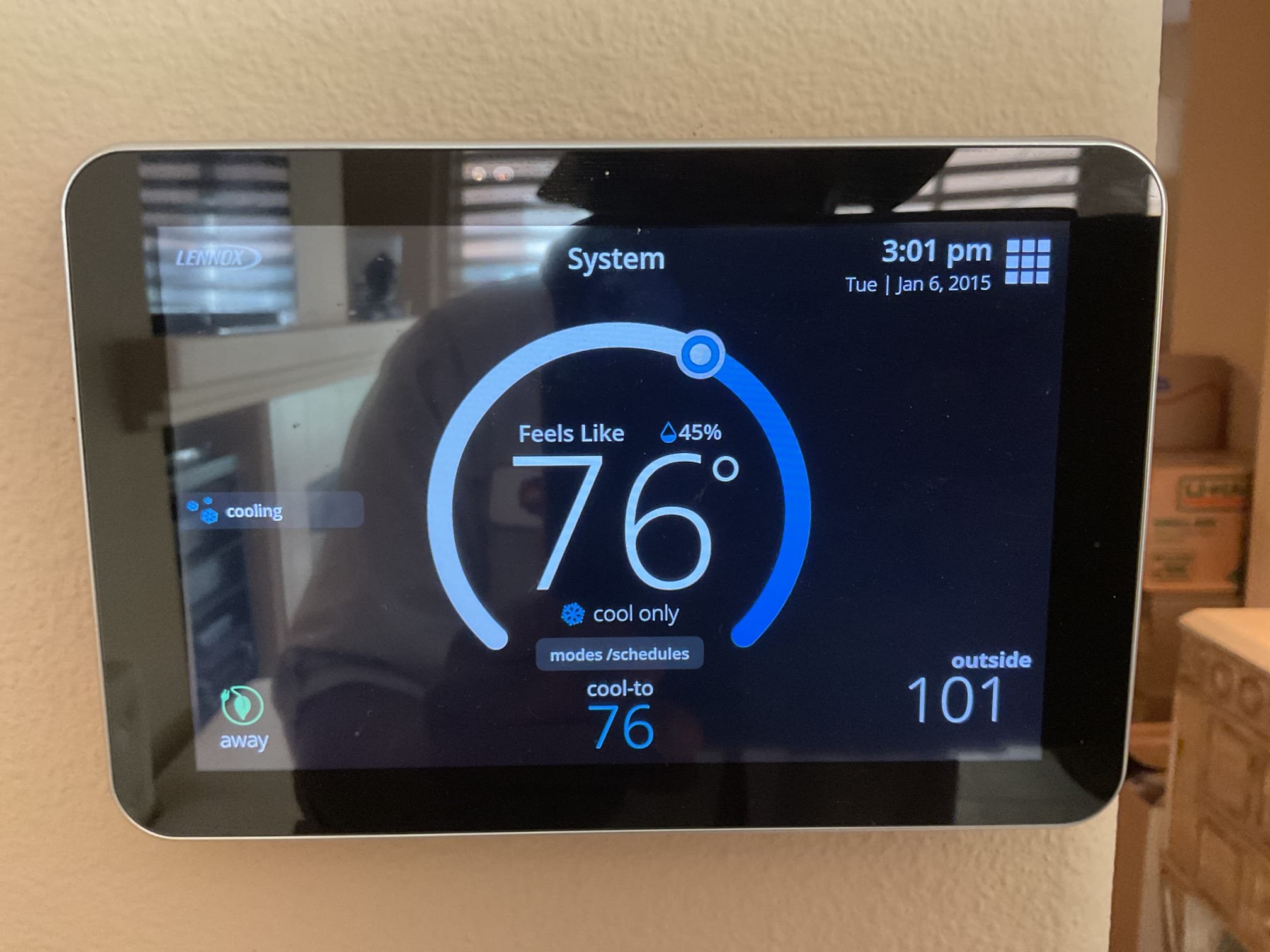 Rancho Mirage, CA - Indoor unit safety inspection and maintenance. Merv 16 media filter did not need to be replaced. Equipment executed the sequence of operation in heating with no carbon monoxide detected in the home. Checked blower motor amp draw, temperature heat rise and static pressure measurements. Thermostat: good. Estimate sent for media air filter replacement and air purification systems. System is functioning according to manufacture specifications. Starbucks. 