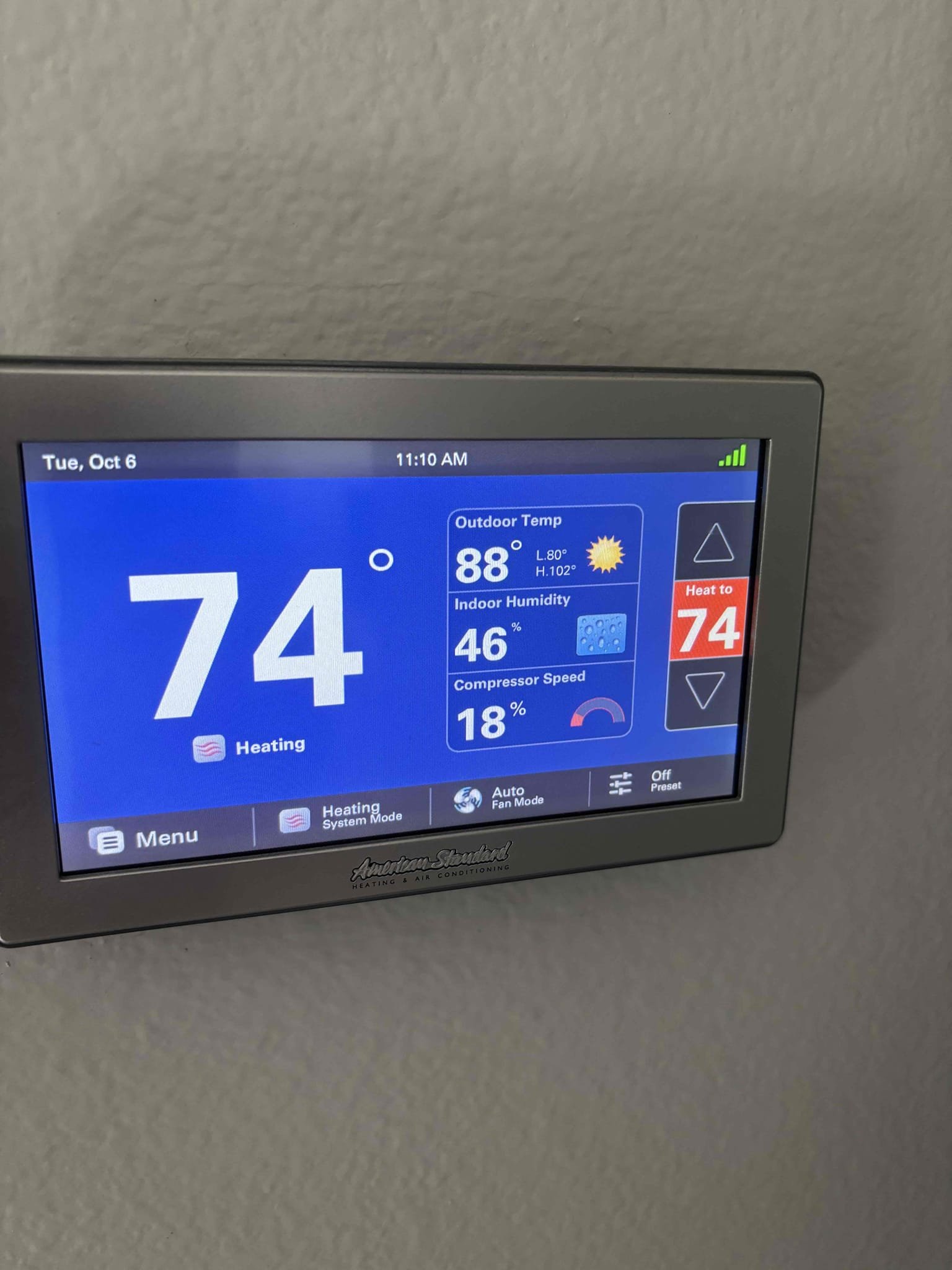 Performed a heating maintenance on two platinum heat pumps. Check sequence of operations by checking out all electrical and temperature rise. At this time, system is heating up the house properly. Both units are also cooling down the house properly. Finish maintenance by changing out filter and cleaning out condensation line.