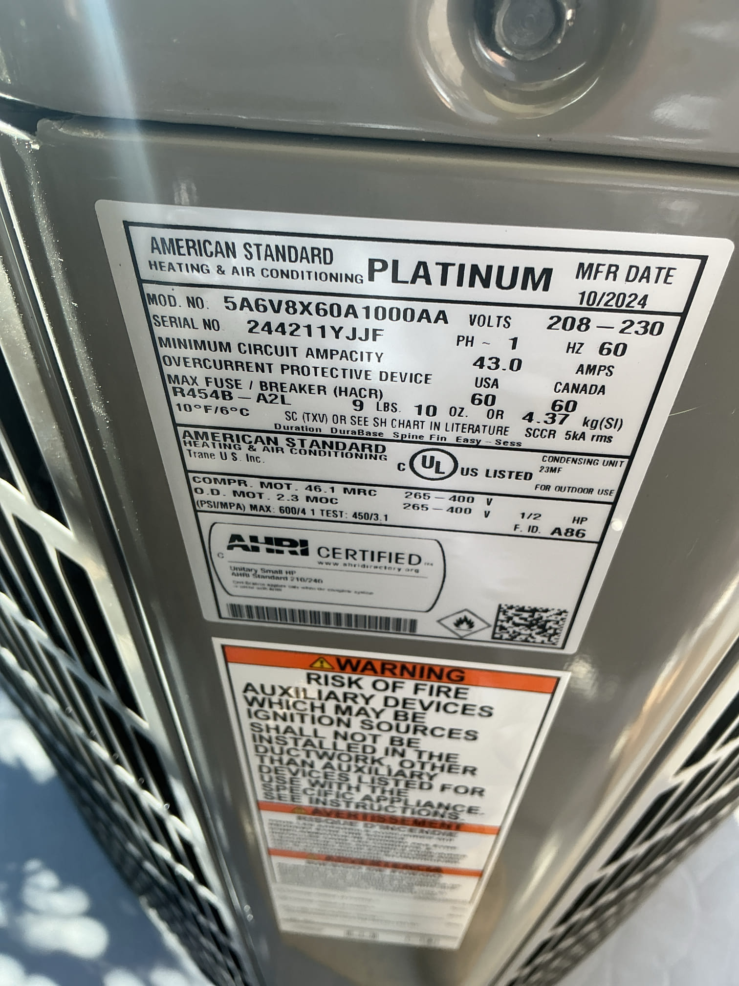 Indian Wells, CA - Installed 5 Ton American Standard Platinum 18 POV Upflow Split Heat Pump