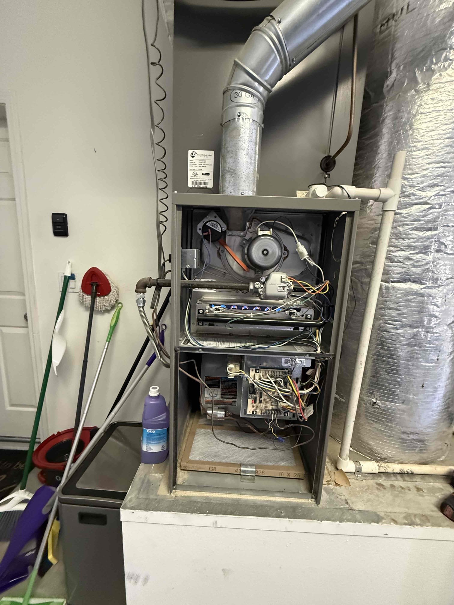 Performed annual heating maintenance on a 2013 Lennox split system. Upflow fau is located in garage. Replaced 16x25 filter located in blower compartment. Cleared condensation line from fau. Cleaned out burners furnace. Verified heating sequence of operation is working properly according to manufacturer specifications. Checked and detected zero carbon monoxide. Checked temperature rise. Checked capacitor for blower motor. Ecobee thermostat checked out okay. System is working properly in cooling at this time of service. Prebooked cooling maintenance on site with client. 