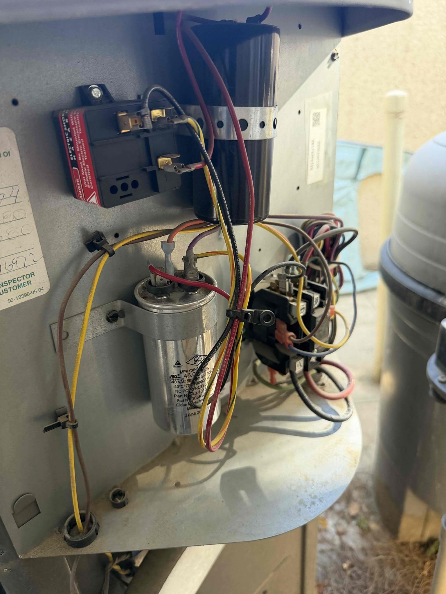 Performed an outdoor safety  maintenance on a 2025 American Standard condenser and a Reehm , condenser located on right side of home, filter located in ceiling, fau located in attic in hallway, changed 20x30 14x30 14x24 filter, flushed condensation line, check for thermostat, on condenser check for amperage and voltage, check for compressor, check for freon level, check for capacitors, check for disconnect box everything within range also clear out dust accumulated inside electrical component area and rinsed condenser coil. System is working within specification in cooling at the time of maintenance. Gave Starbucks Gift Card 

