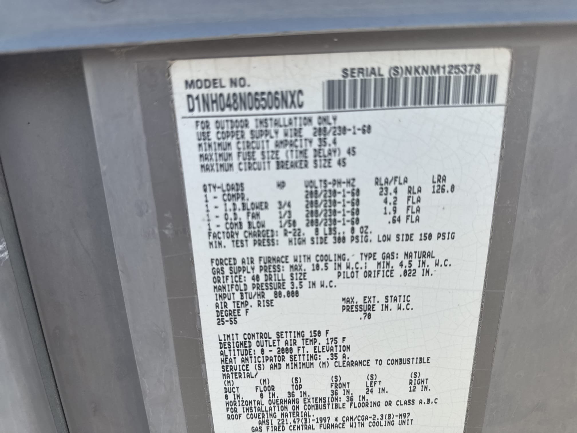 Estimate to replace package gas/electric.