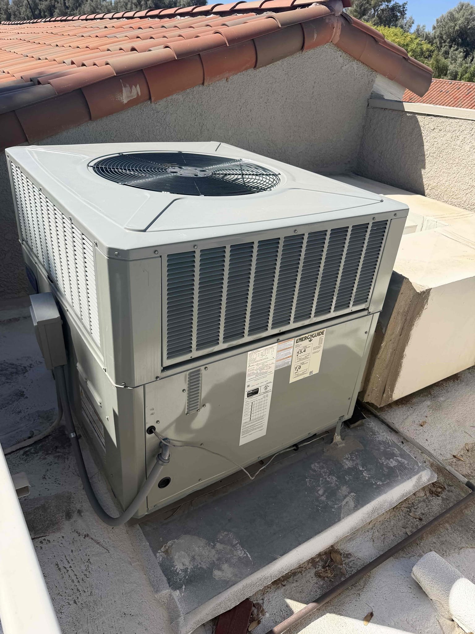 Performed a heating maintenance on a American Standard package unit, changed 20x24 filter, filter located on hallway ceiling, flushed condensation line, on unit check for amperage and voltage, followed sequence of operation, check for capacitor, check for temperature split, everything within range also clear out dust accumulated inside electrical component area. System is working within specification in heating at the time of maintenance.